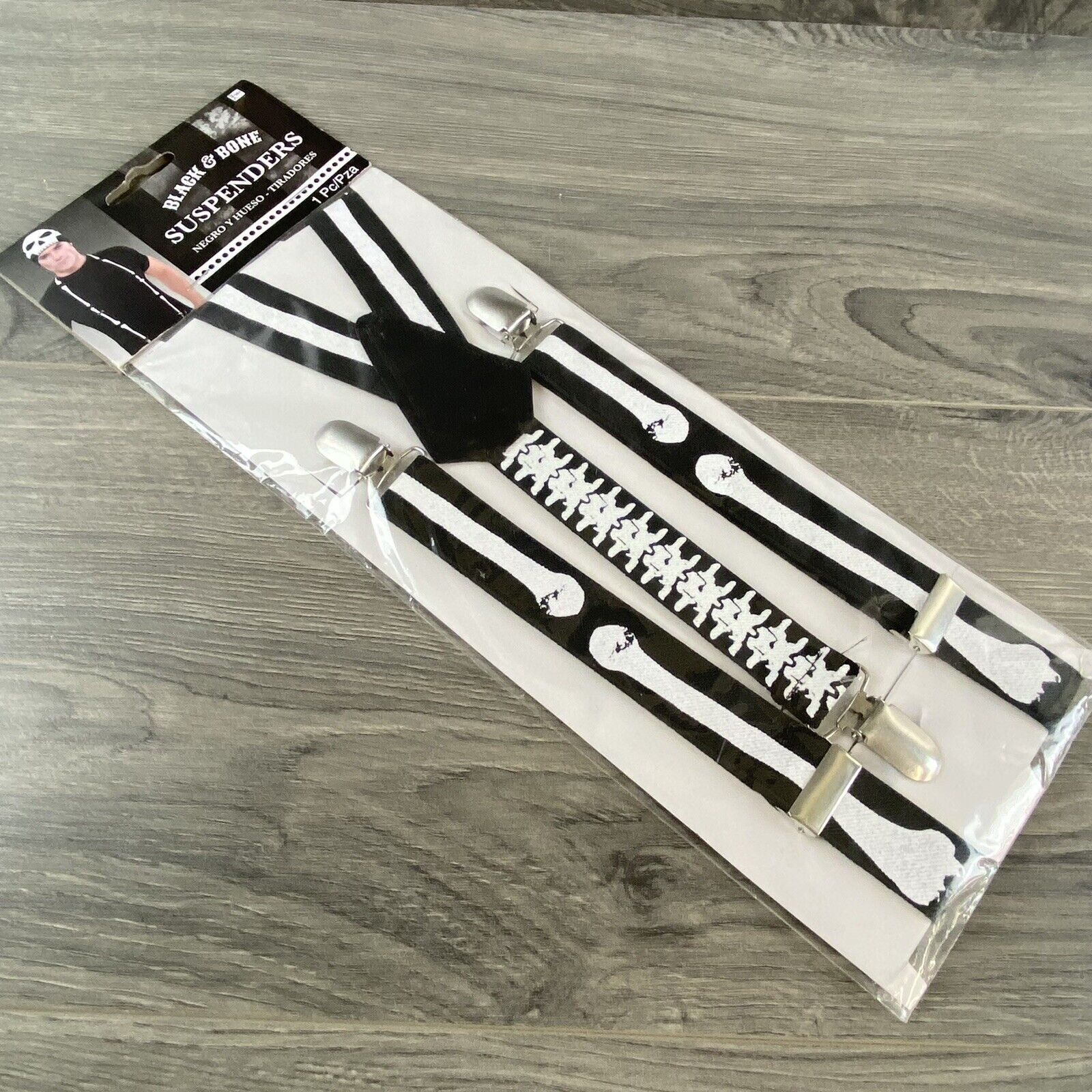Black & Bone Skeleton Suspenders Costume Halloween Cosplay Dress Up New