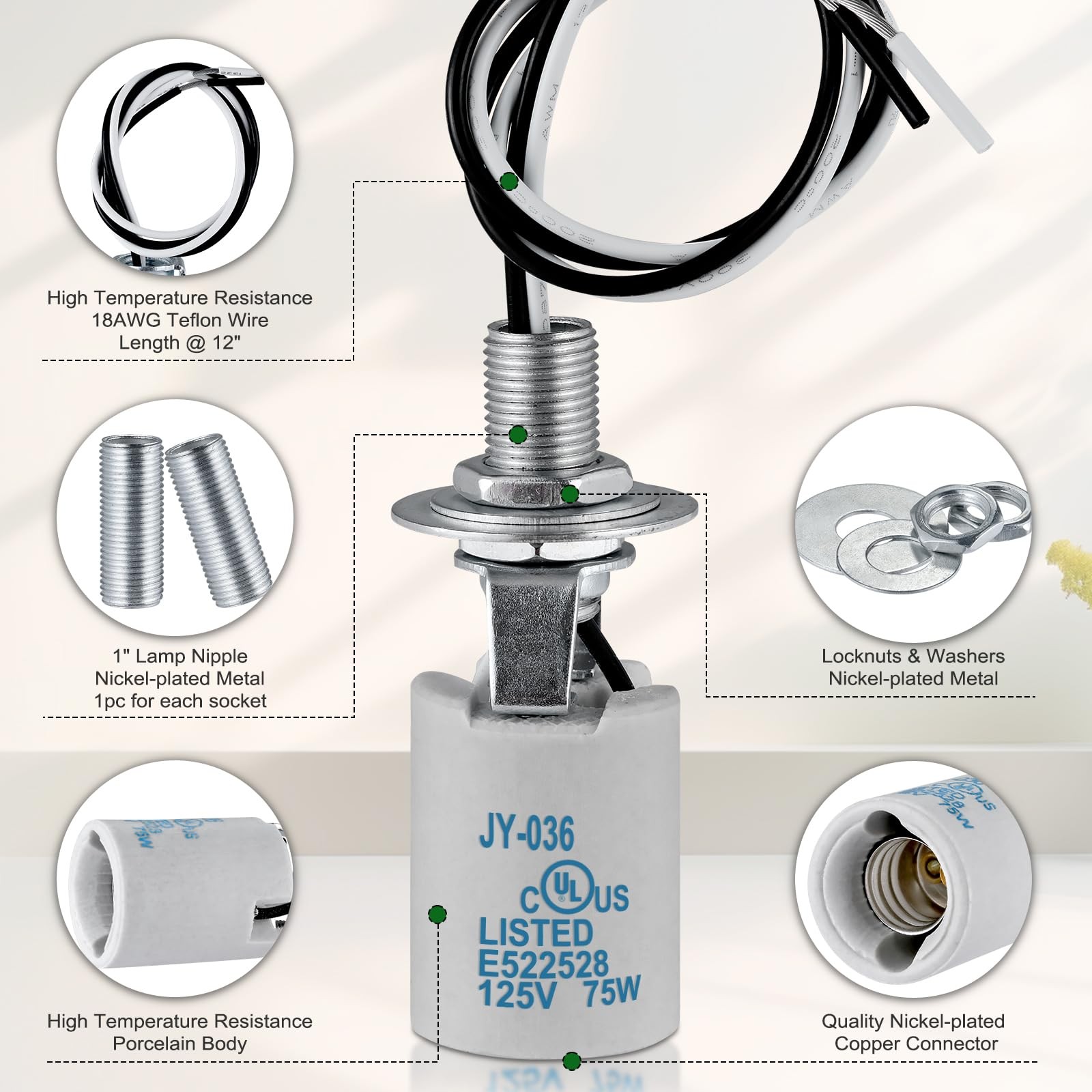E12 Socket,Ceramic Candelabra Socket E12 Bulb Lamp Holder,Light Socket with W...