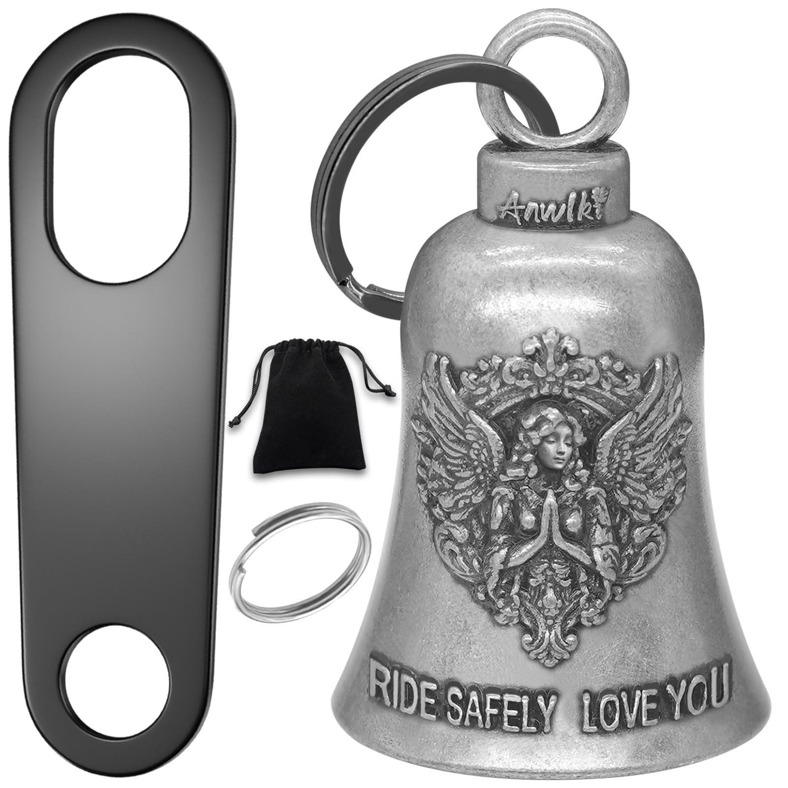 Biker Guardian Luck Riding Bell Motorcycle Gremlin Bells with 2 Key Chain Rin...