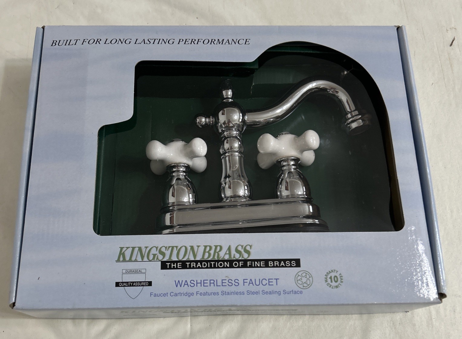 KB1601PX Heritage 4-Inch Centerset Lavatory Faucet with Porcelain Cross Handle,