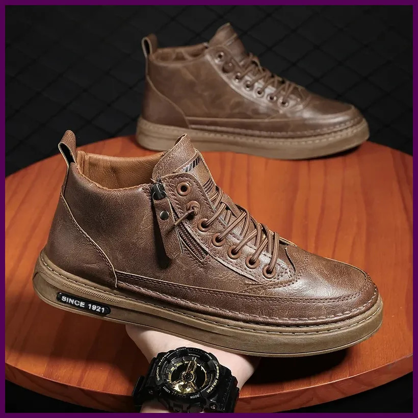 Men’s Winter High Top Leather & Cotton Boots – Casual Outdoor Shoes
