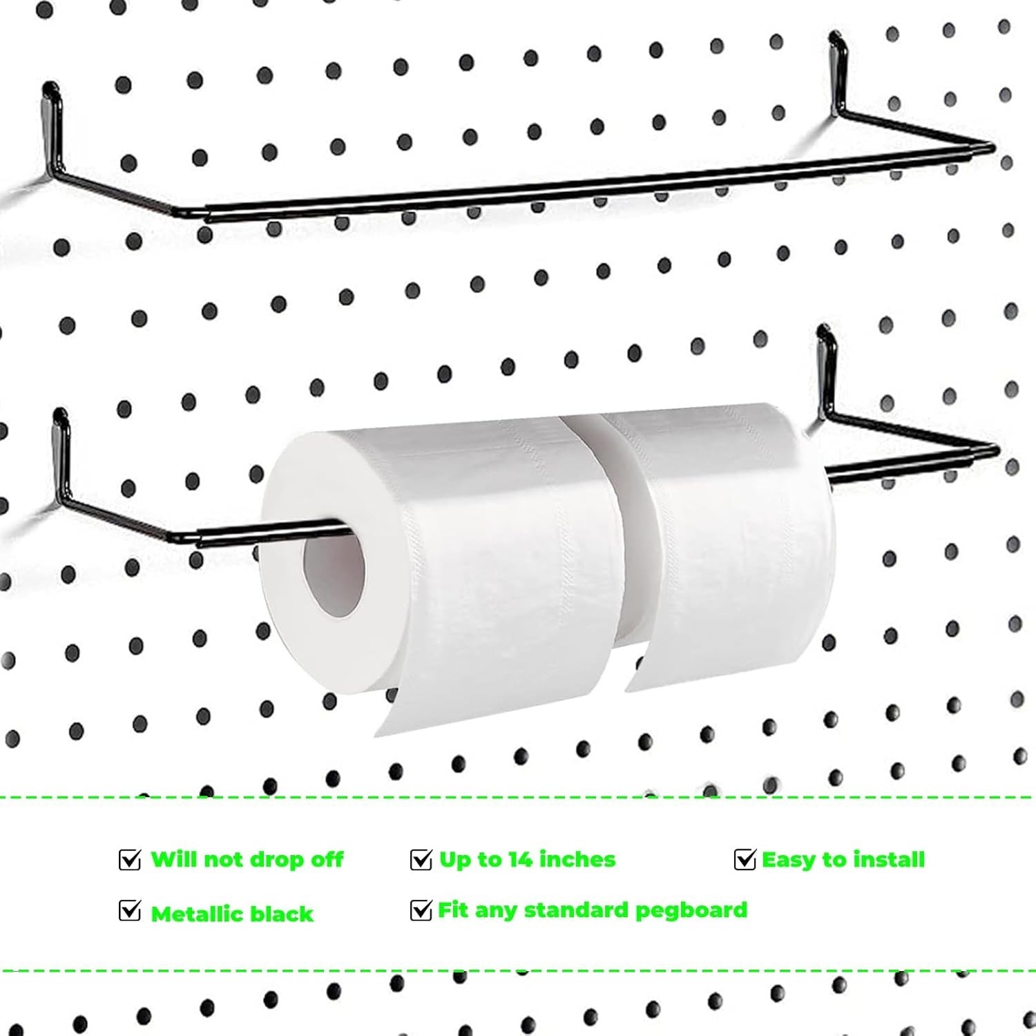 2 Pack Pegboard Paper Towel Holder Extendable Roller Hook for Garage & Workshop