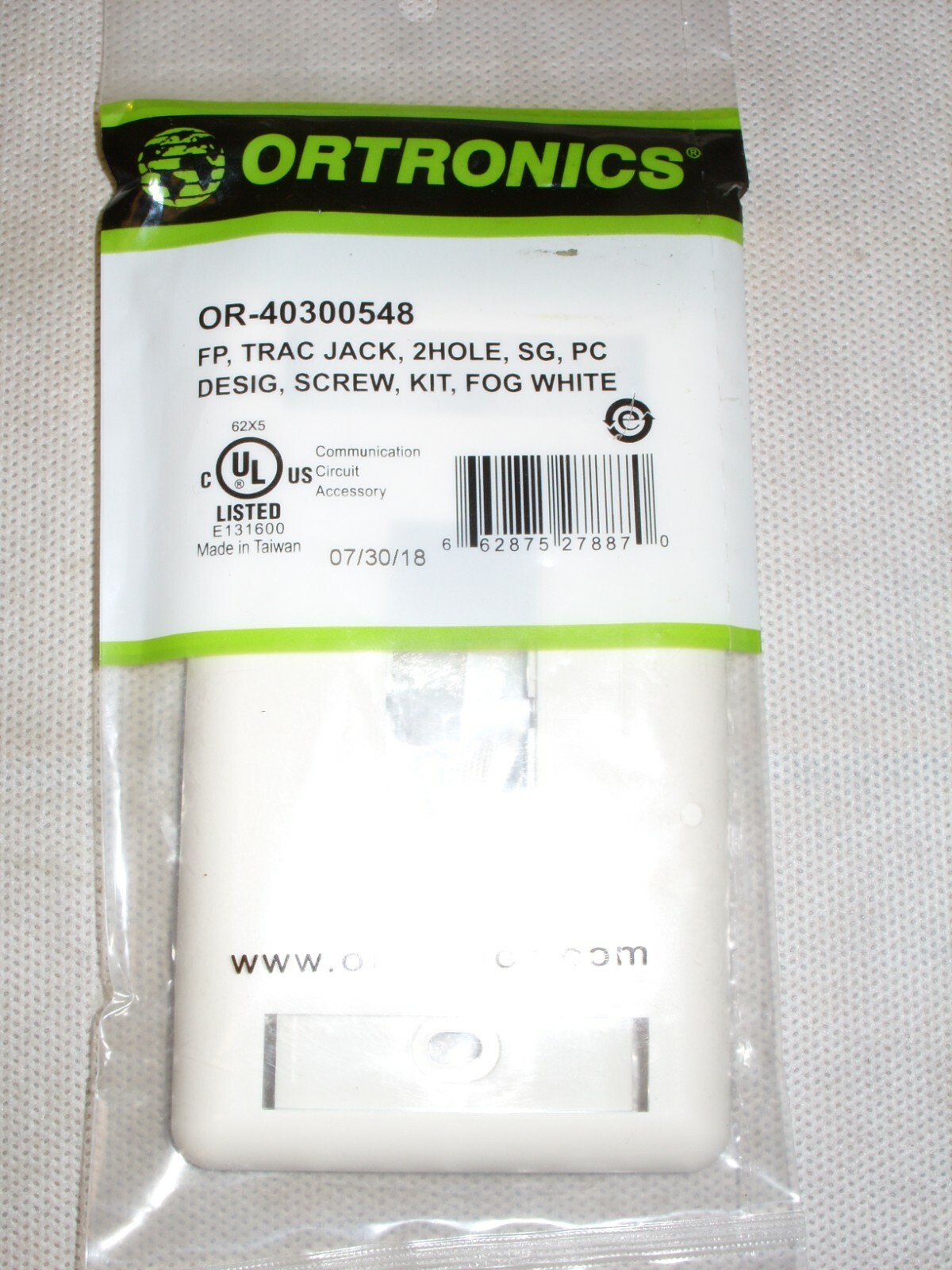 Ortronics OR-40300548, TracJack Faceplate, Fog White, 2 Port  New / Sealed
