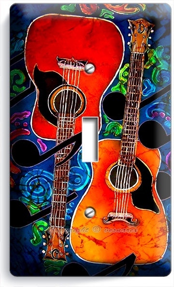 TWO ACOUSTIC GUITARS ABSTRACT MODERN MUSIC SINGLE LIGHT SWITCH WALL PLATE COVER