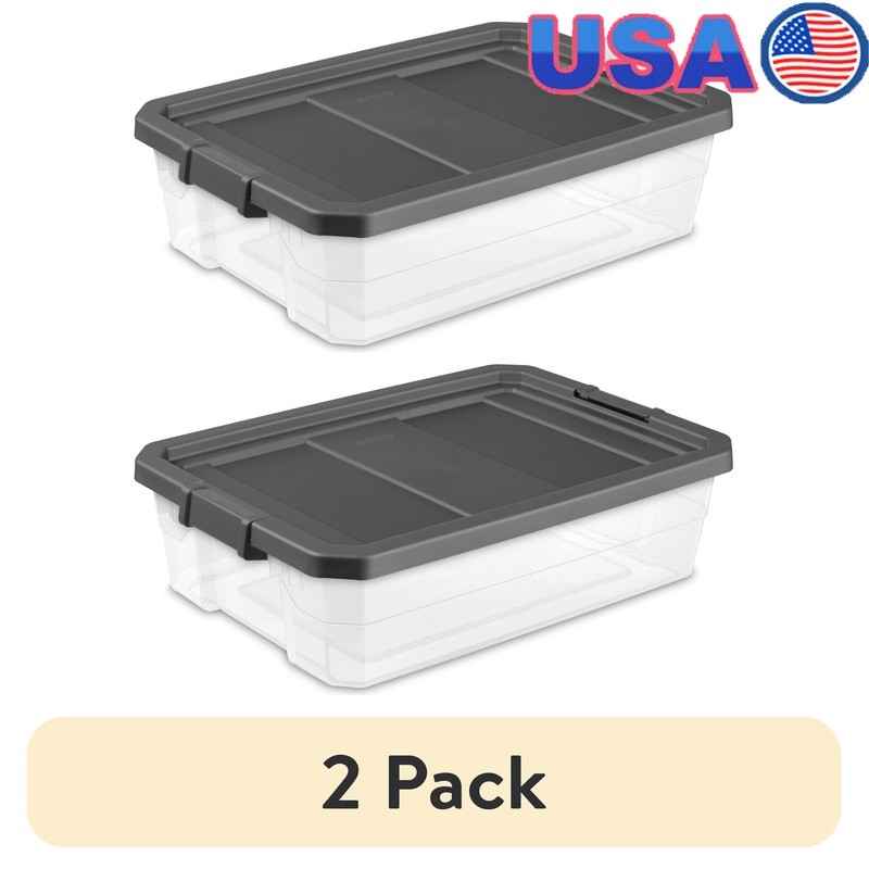 Durable Stackable Storage Bin W/ Secure Lid Closet Garage Basement Organization