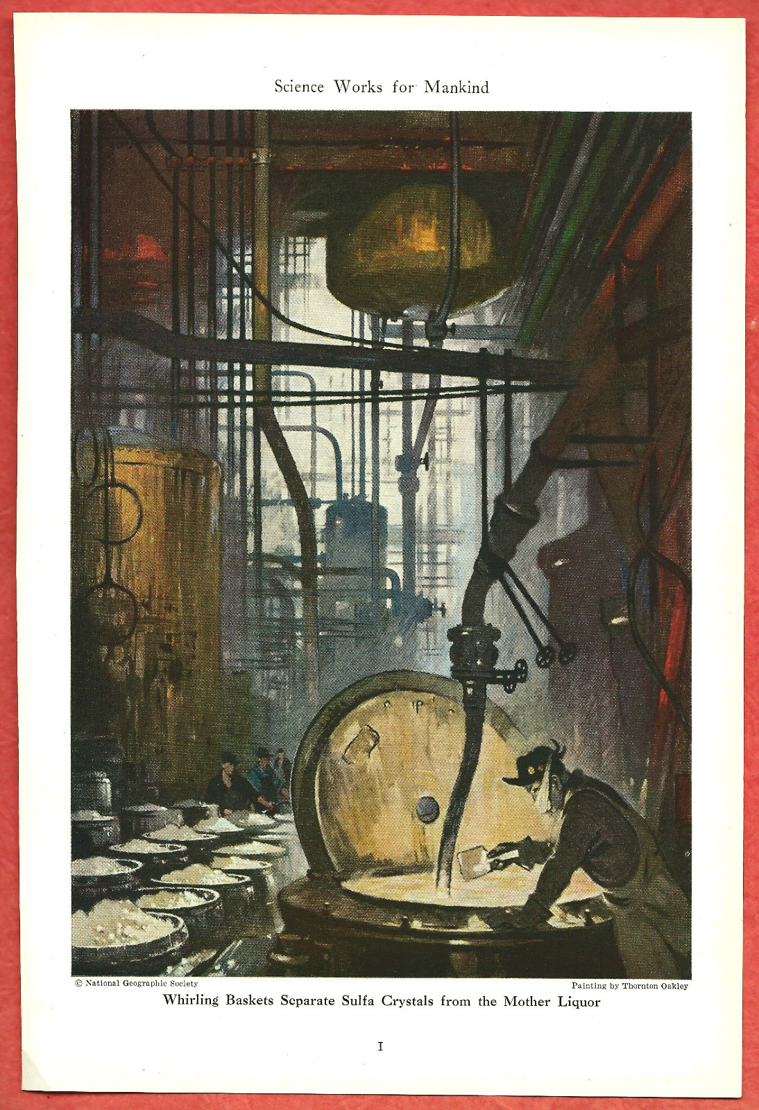 1945 Illustration~THORNTON OAKLEY ~  Whirling Baskets Separate Sulfa from Liquor