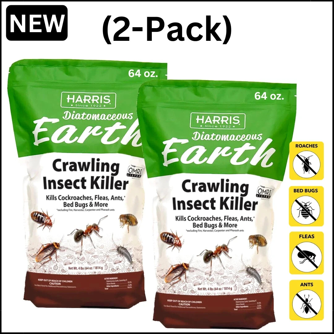 Harris (64 Oz) Diatomaceous Earth Crawling Insect Killer Organic Powder (2-Pack)