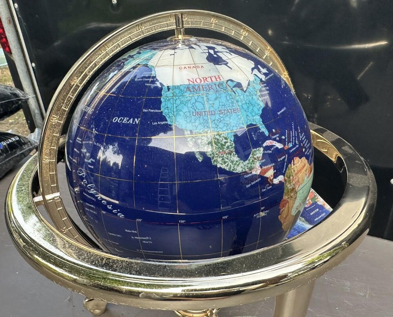 Inlay Gemstone Tabletop World Globe