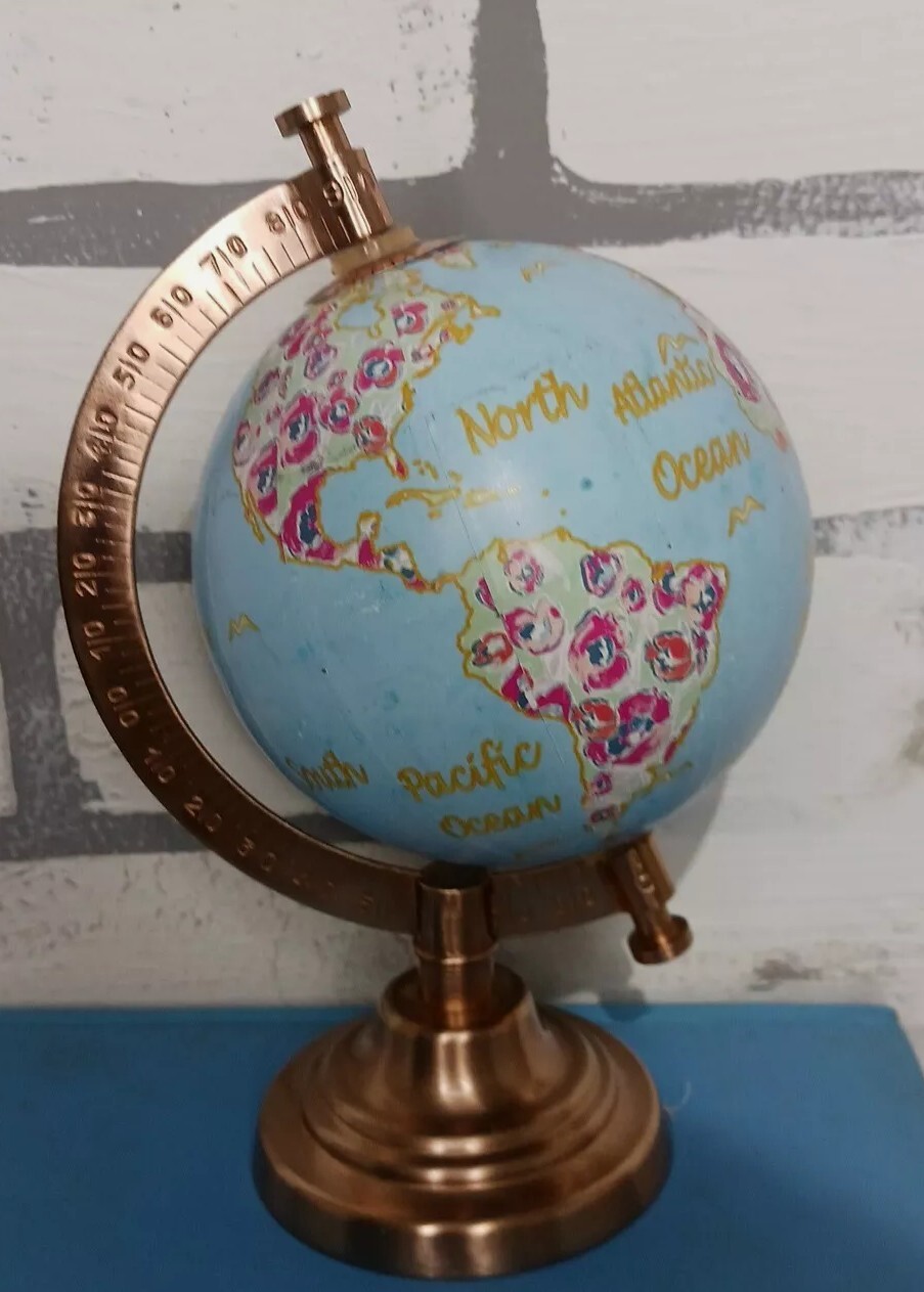 Decorative Globe  Brushed  Color Copper w Flowers 7 1/2 In Office Bookshelf