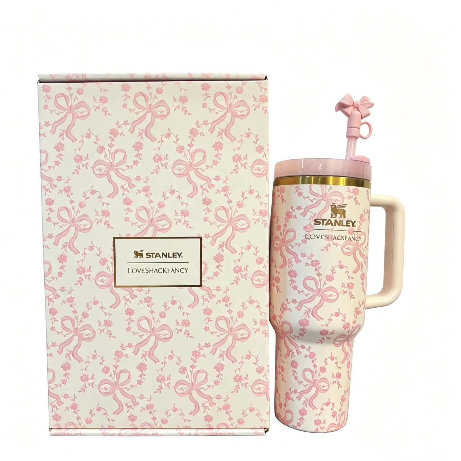 Stanley x LoveShackFancy Quencher 40oz Coquette Bow Chantilly Authentic Tumbler