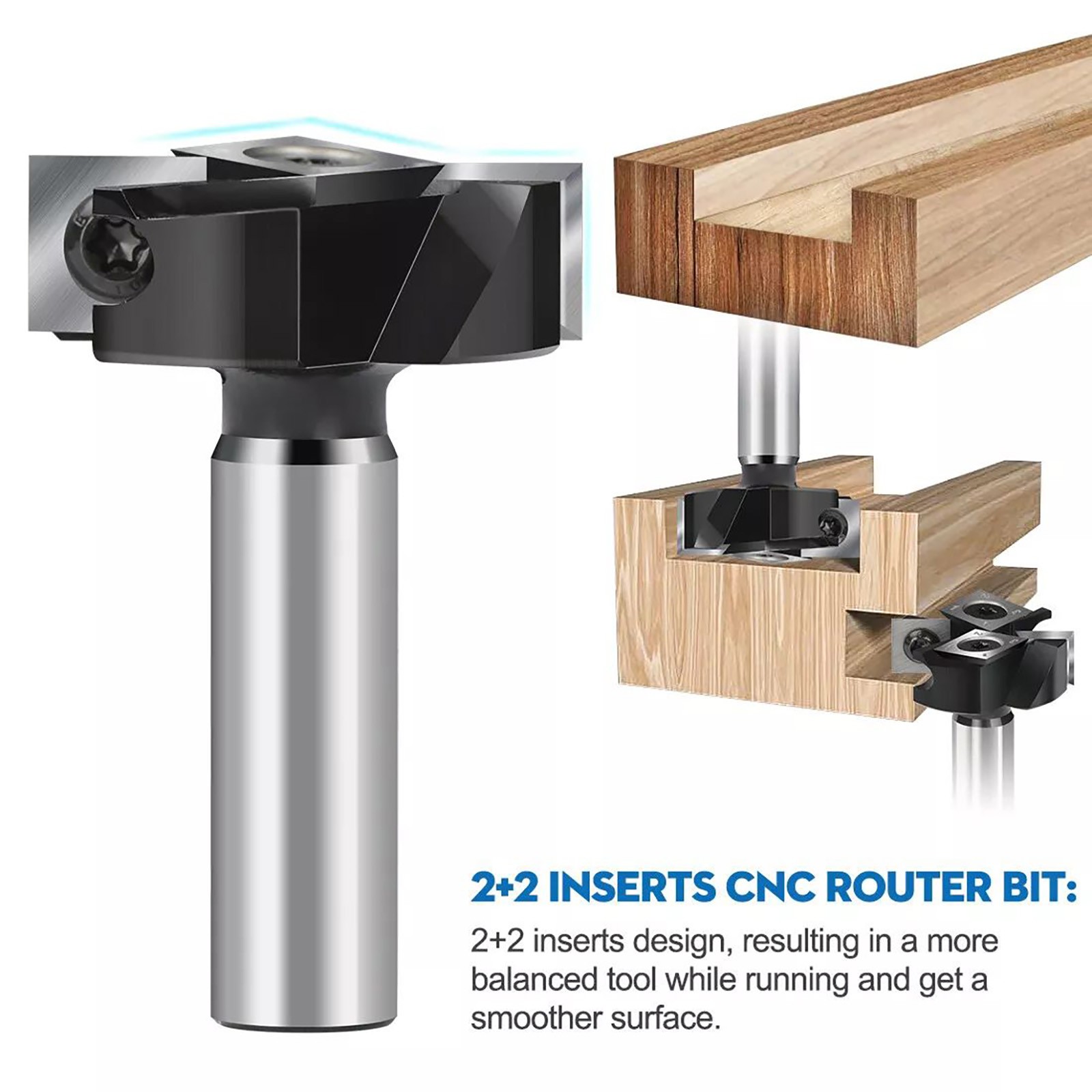 CNC Four Blade Cutter Router Bit 1/2" Shank 2+2 Inserts Cutter Planing Bit