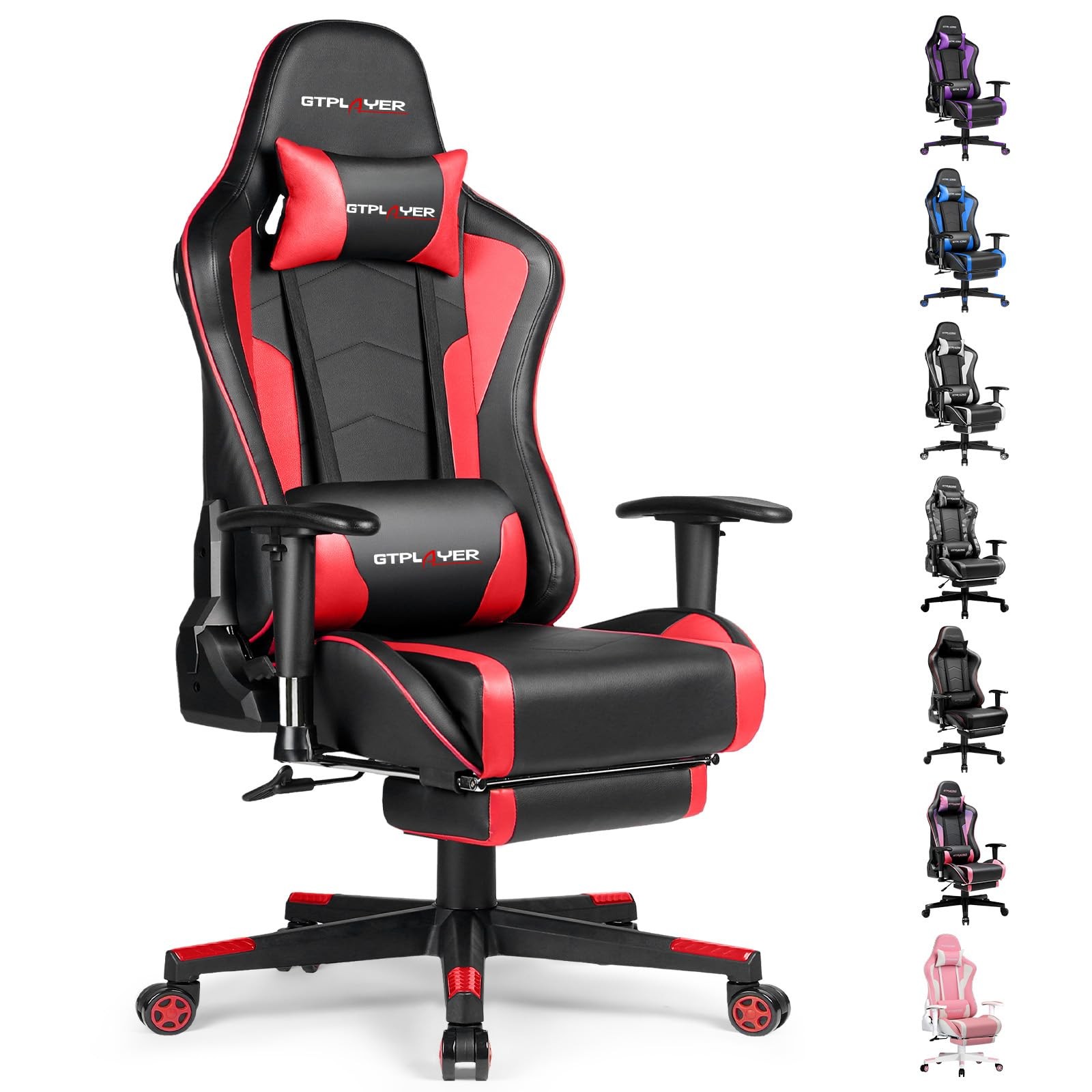 GTRACING Gaming Chair with Footrest 27.86 in x x 53.15 in, Red