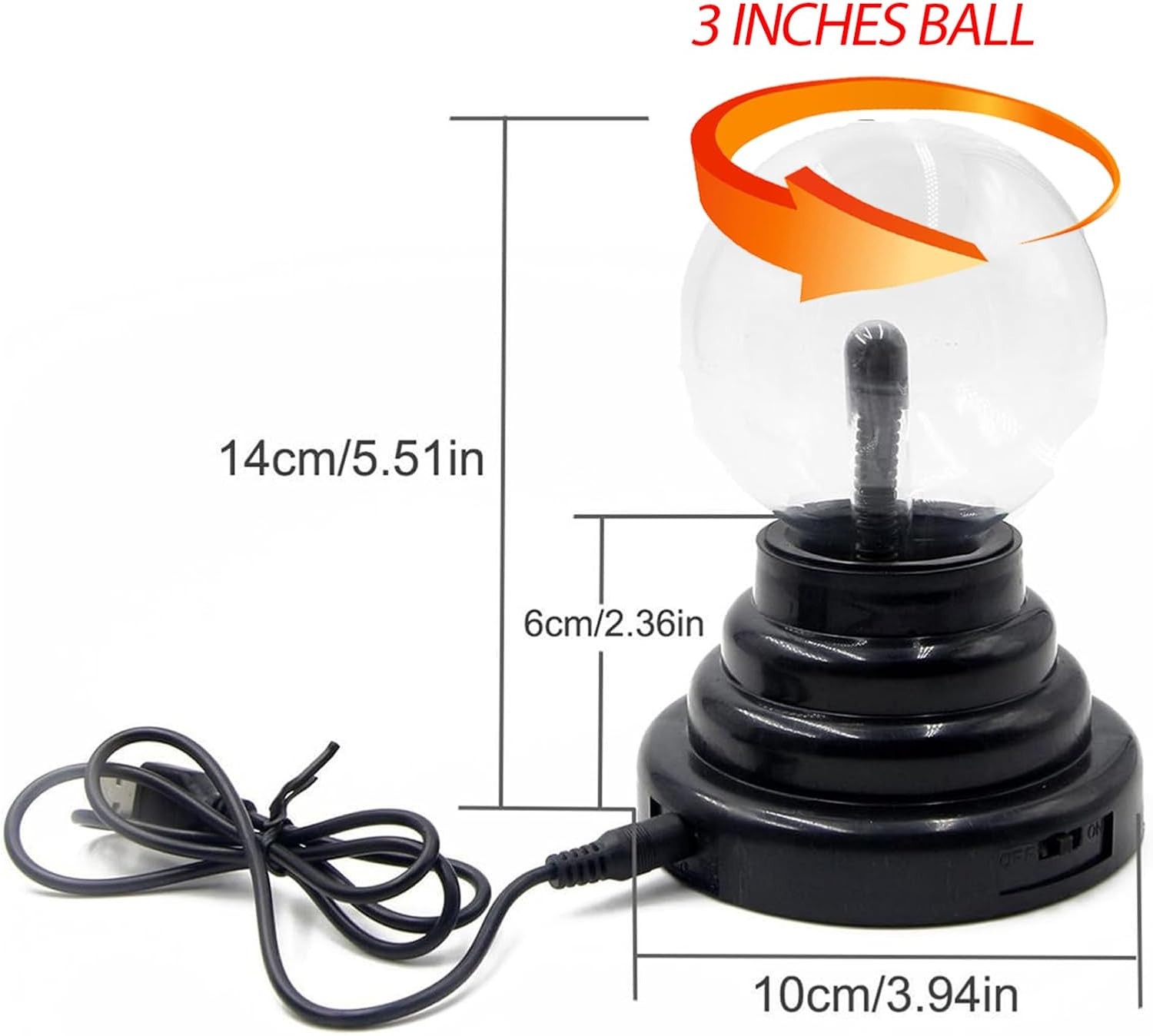 Plasma Ball - 3 Inch Static Electricity (Battery Or USB Power)