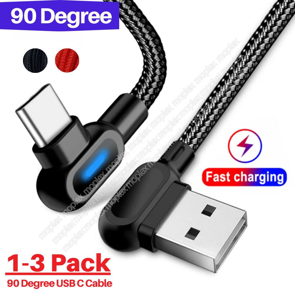 90 Degree Right Angle USB C Fast Charger Cable Type C 3/6FT Cord Lot For Samsung