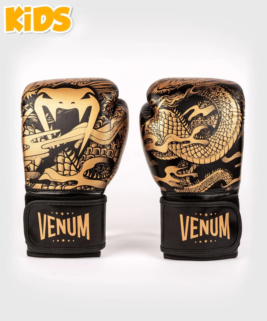 Venum Dragon's Flight Hook and Loop Boxing Gloves - Black/Bronze