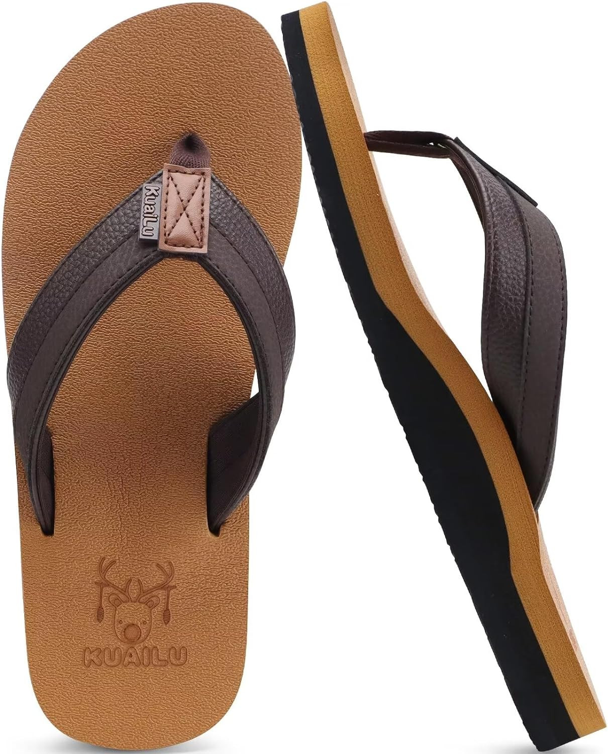 Men'S Yoga Mat Leather Flip Flops with Arch Support Comfortable Cushion Walking