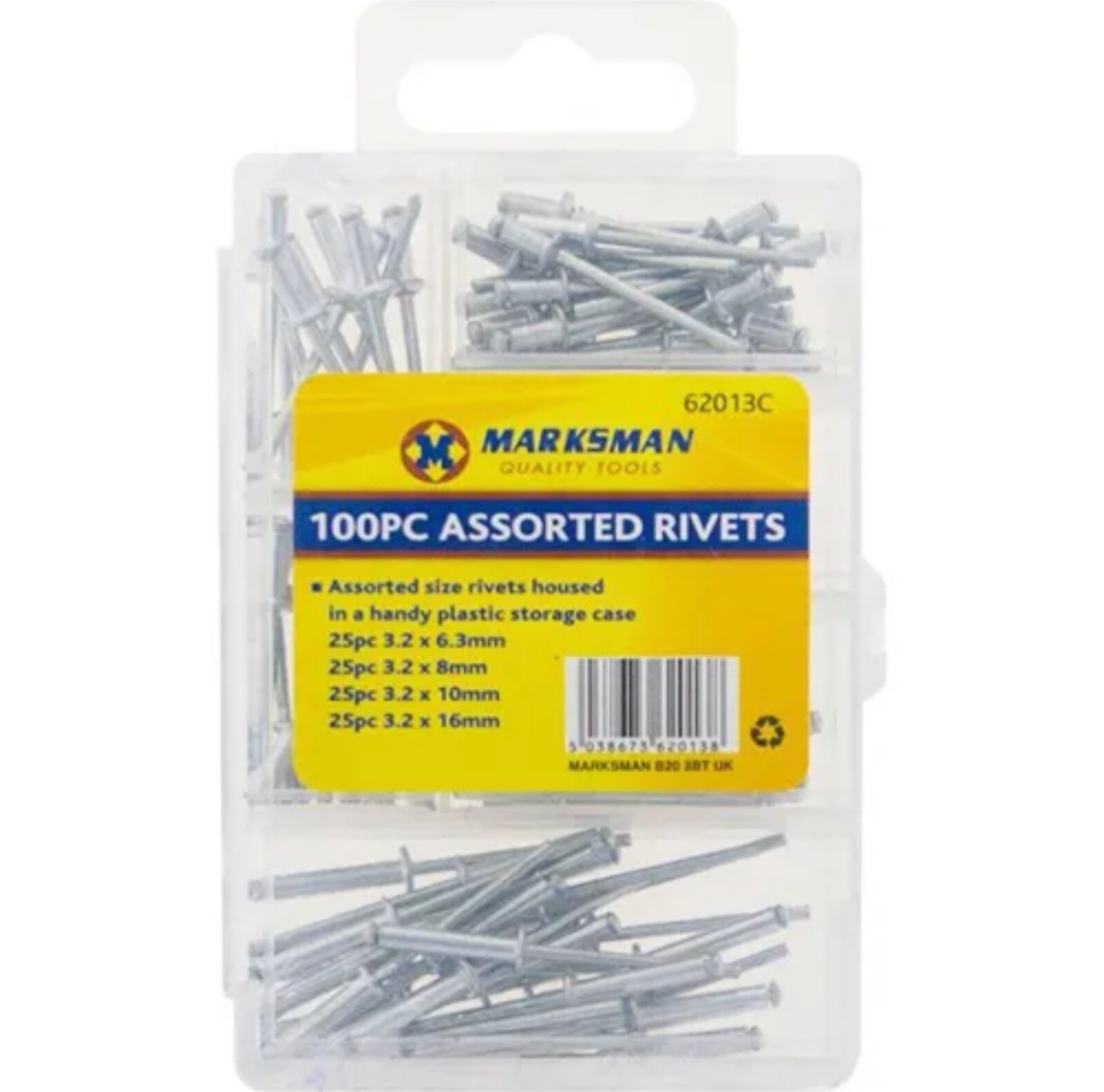 100PC BLIND RIVETS SET ASSORTED HAND RIVET POP ALUMINIUM HEAD STEEL