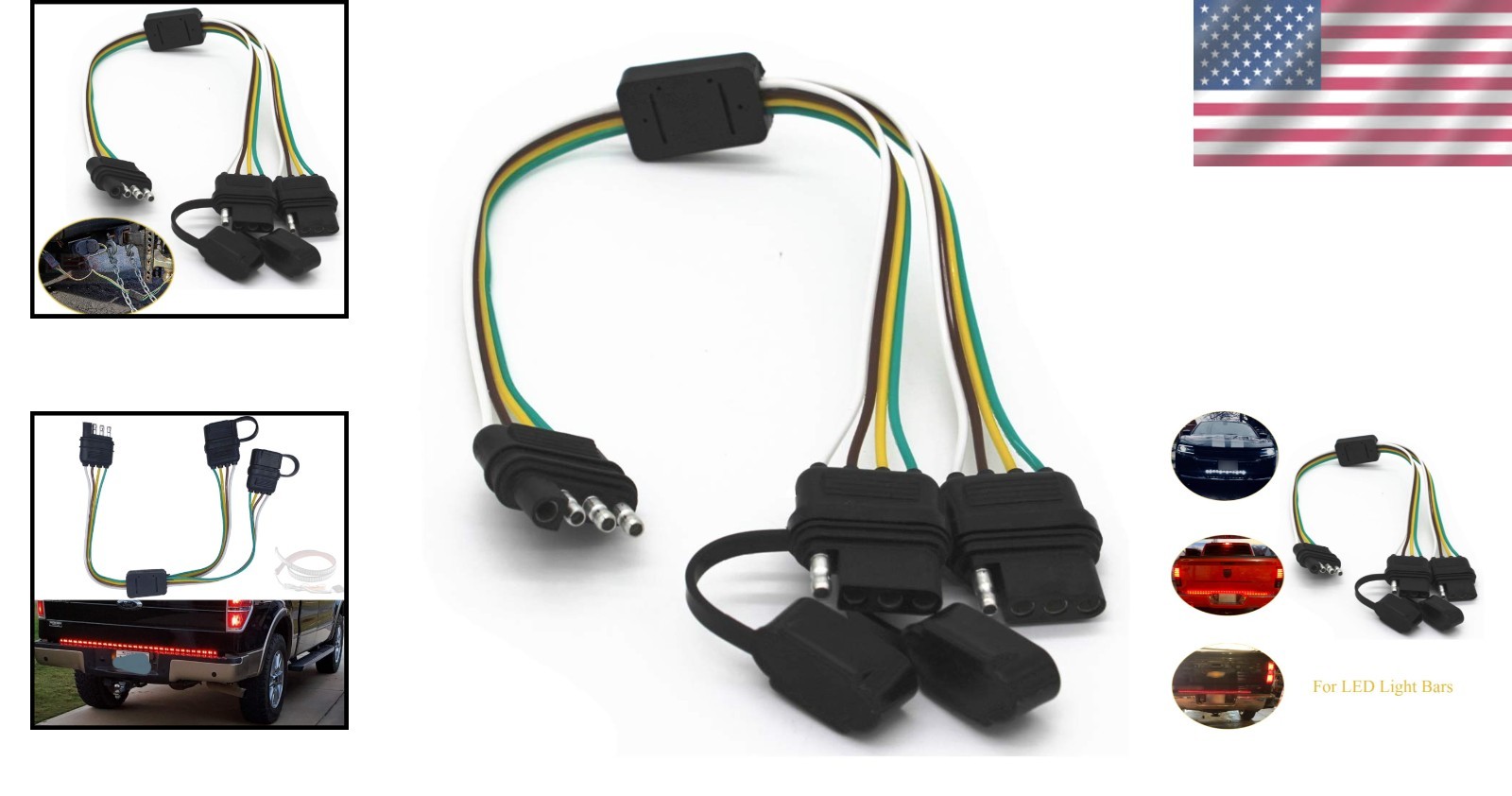 Heavy-Duty 4-Way Y-Splitter Connector for Multi-Light Trailer Applications