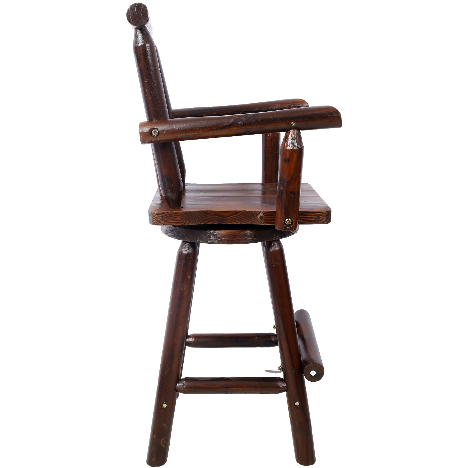 Rustic Fir Wood Bar Stool with Footrest & Wide Armrest, Brown