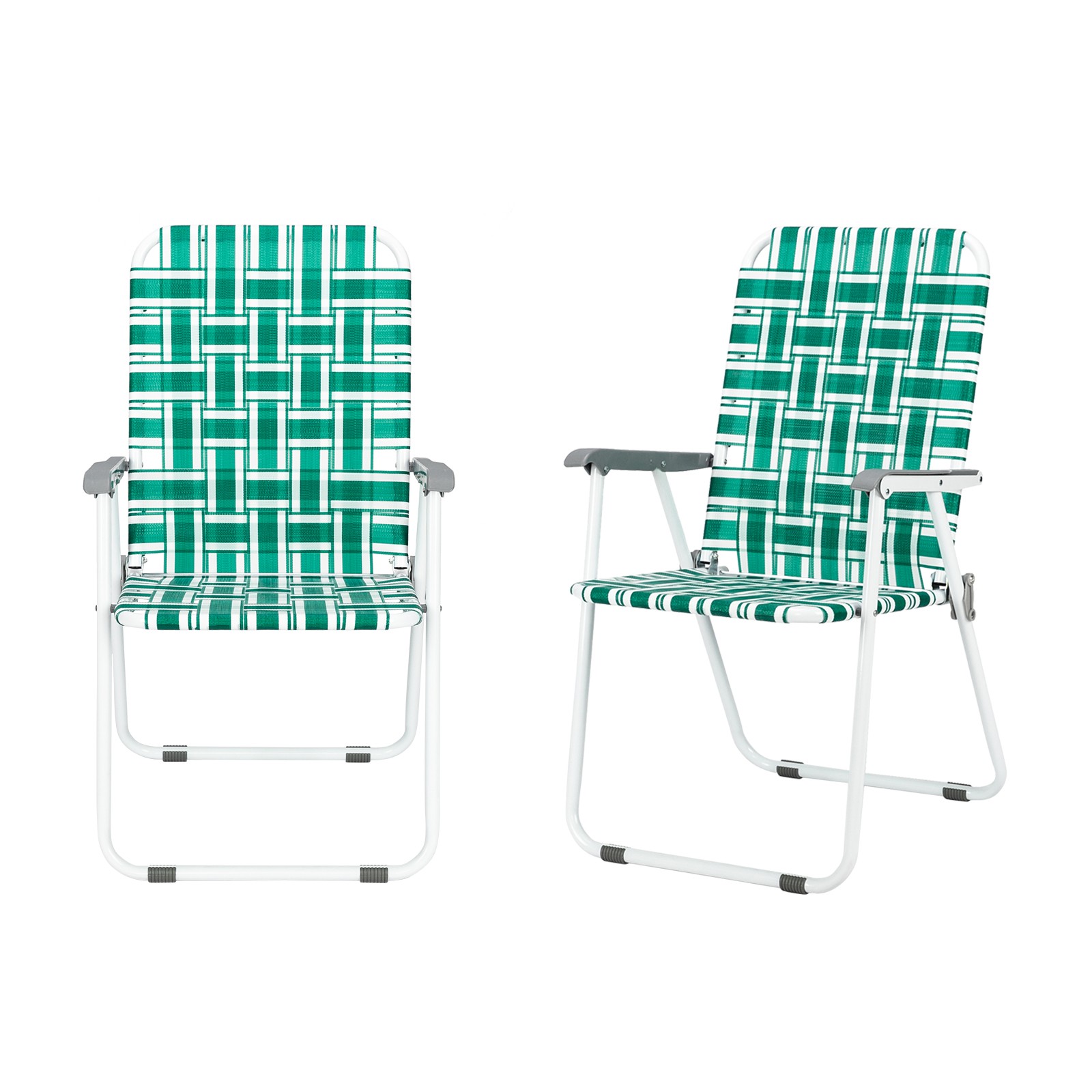 2pcs Portable Steel Tube PP Webbing Folding Beach Chair Light Green Strip