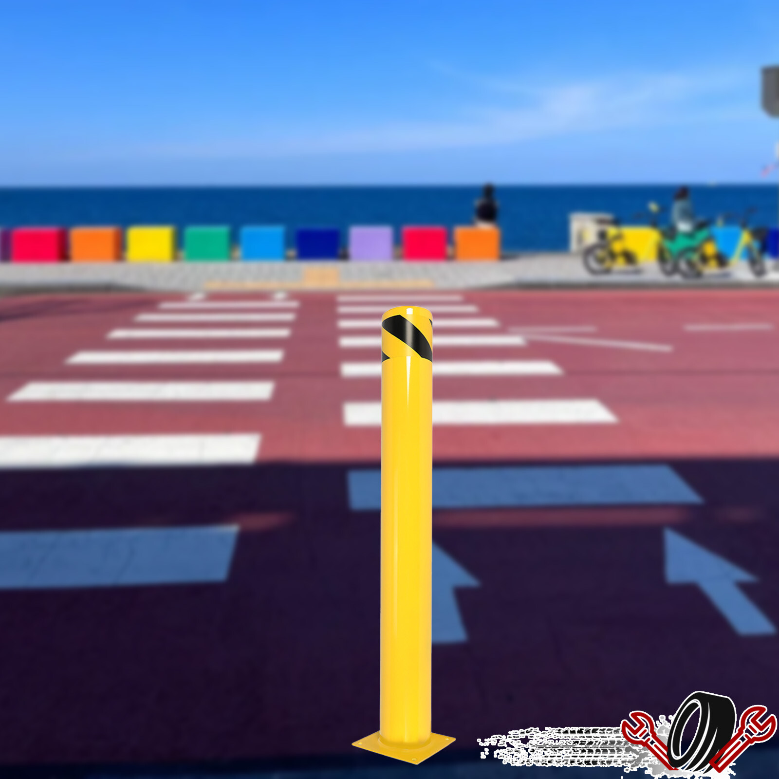 Safety Bollard 42" H 5" D Post Yellow Powder Coat Pipe Steel Barrier w/Bolt