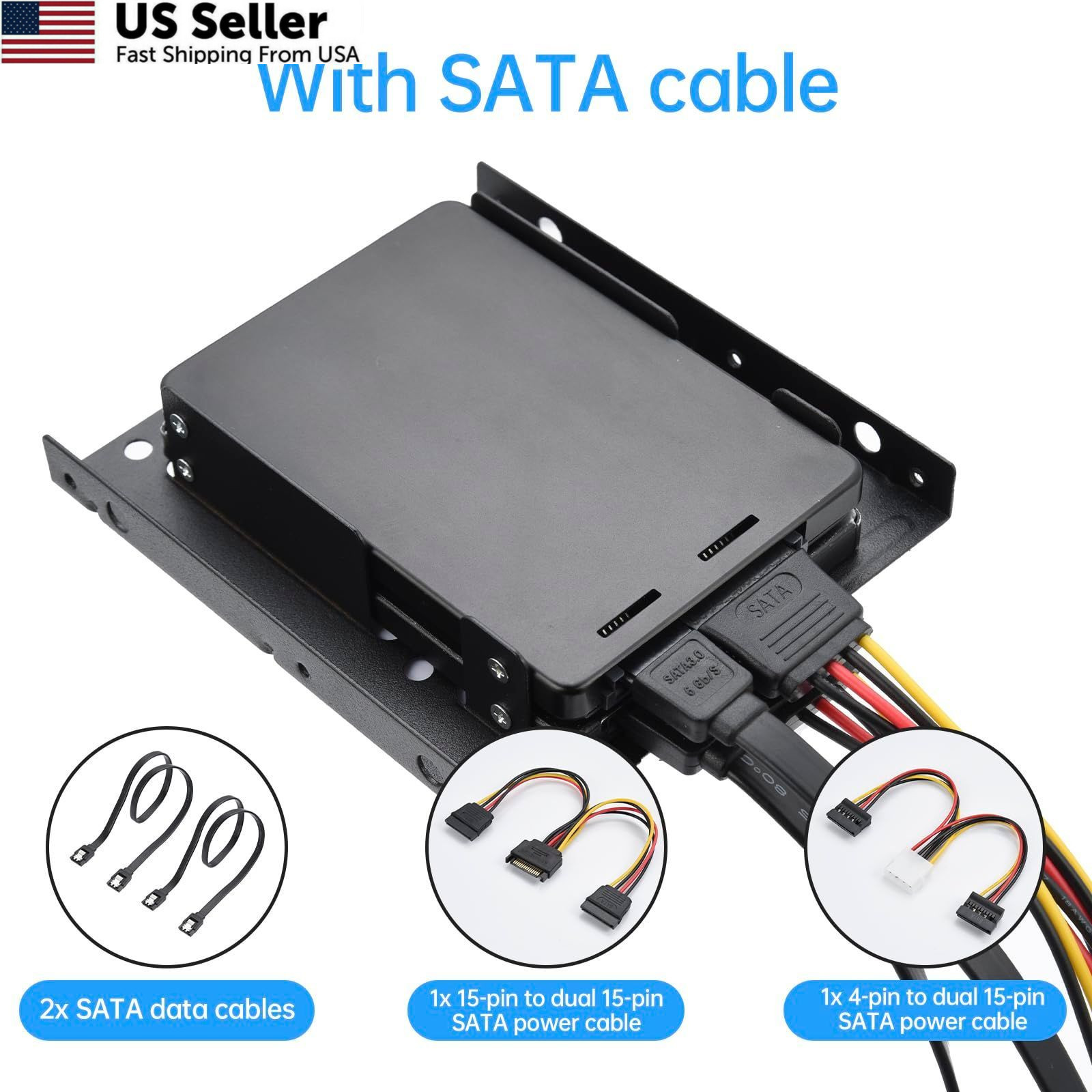 2 Pack Double-Deck SSD Mounting Bracket Adapter 2.5" to 3.5" Hard Black
