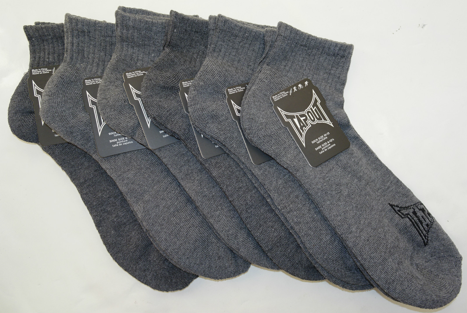 TapouT Men's Quarter Cut Athletic Socks    Swift-Dry    Grey    6-pack