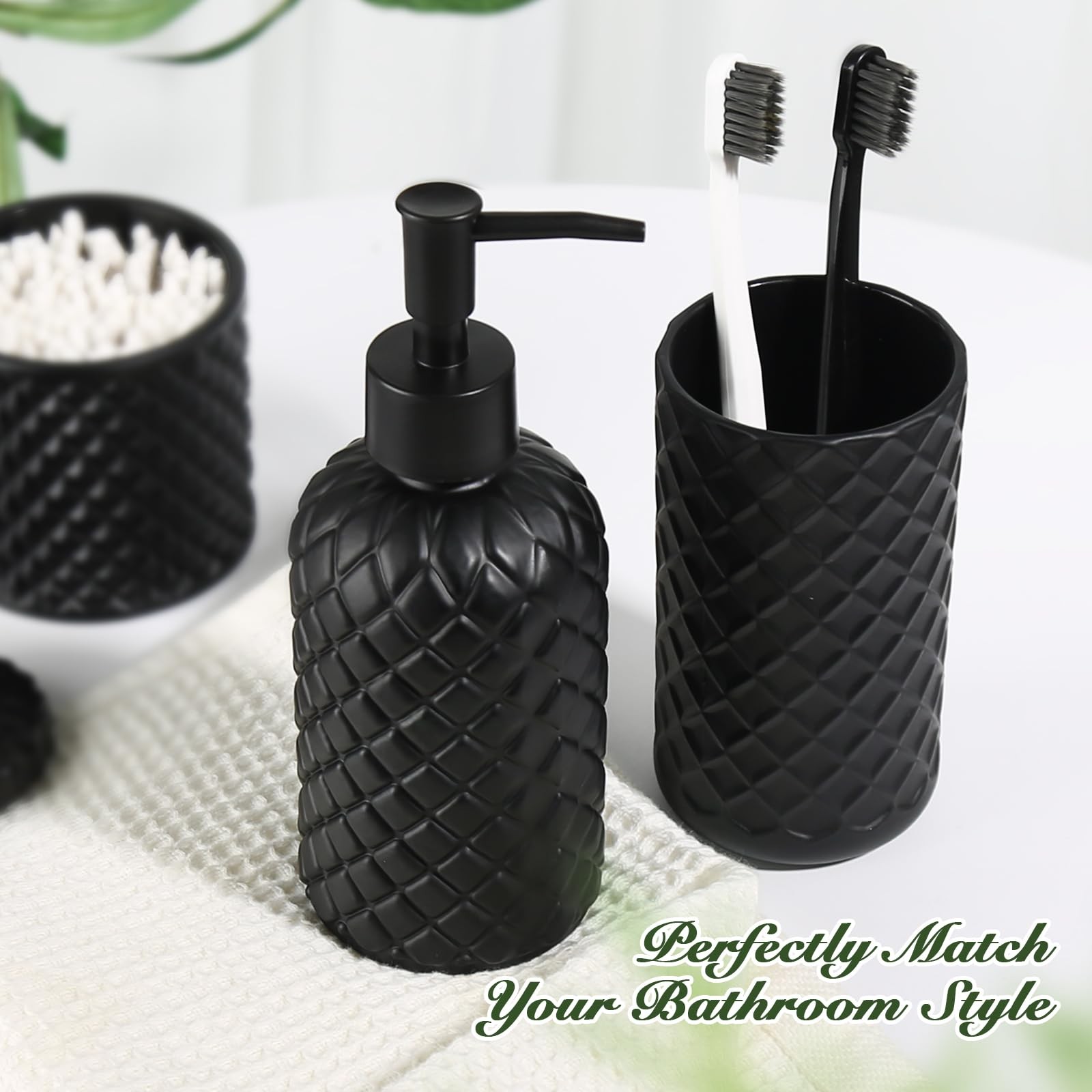 Matte Black Bathroom Accessories Set, 4 Pack Black Bath Accessory Sets Comple...