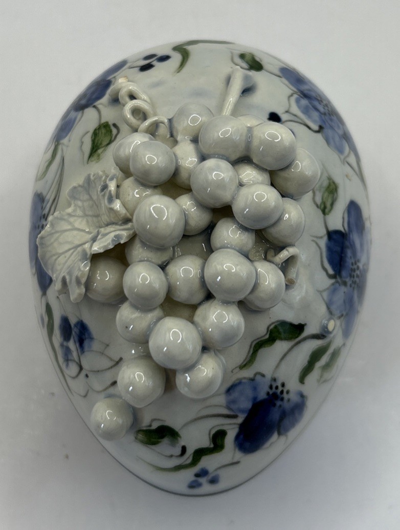 Handpainted Ceramic egg with grapes trinket box