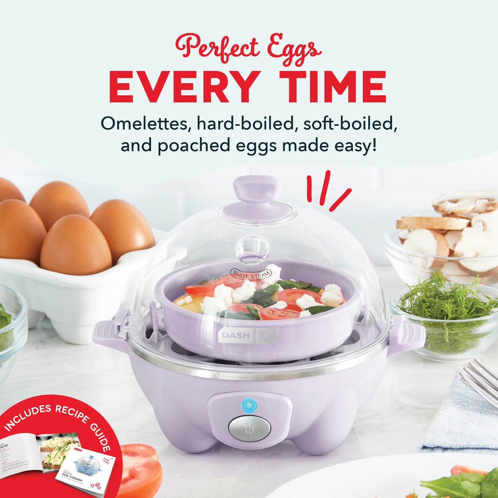 Dash Rapid Egg Cooker - Boiler, Poacher & Steamer - Includes 7 Eggs, Lavender