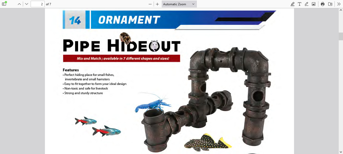 CLASSICA PIPE HIDE-OUT LONG STRAIGHT PIPE for TROPICAL SMALL FISH or HAMSTERS