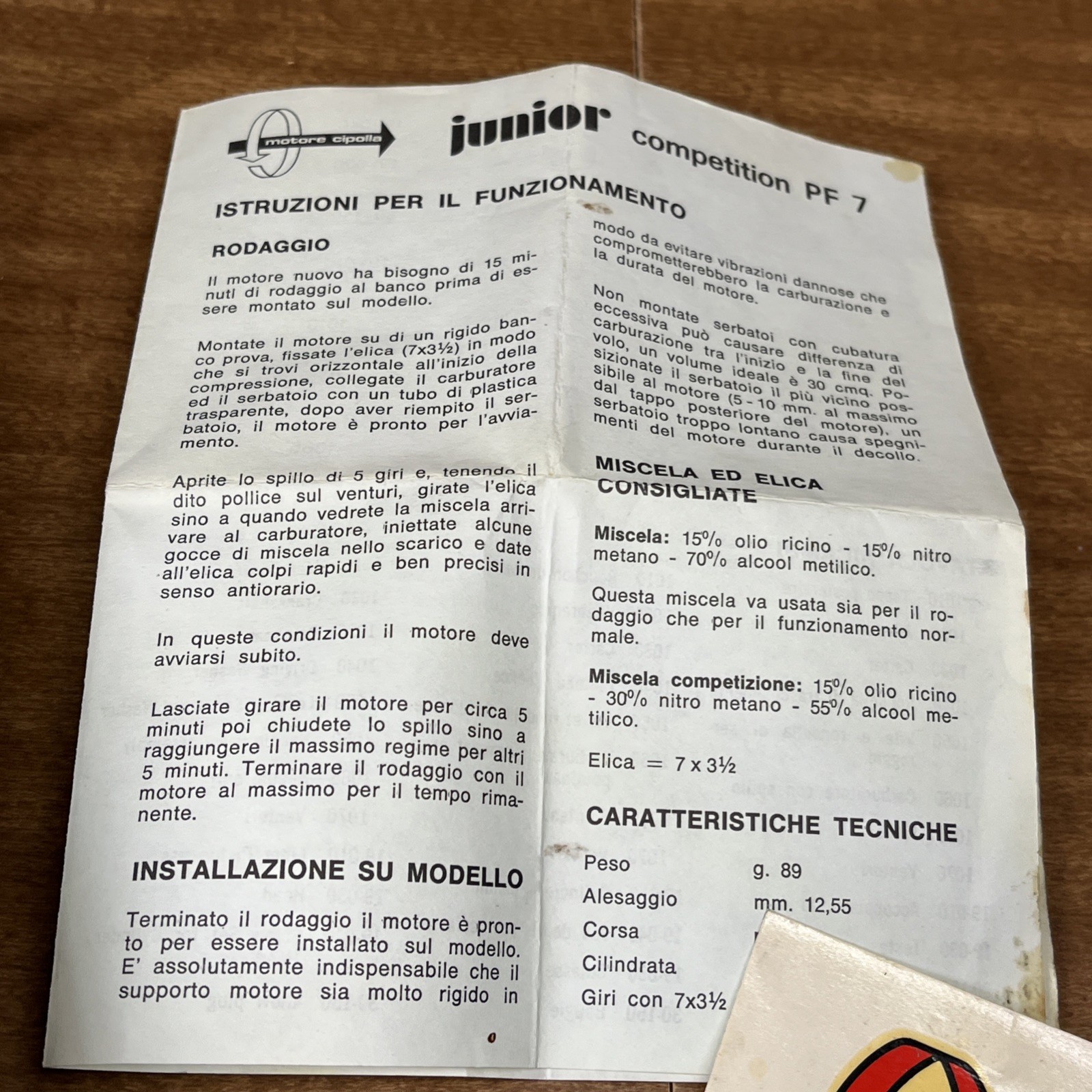 Motore Cipolla Junior 1.5 cc PF7 Competition CL Model Airplane Engine