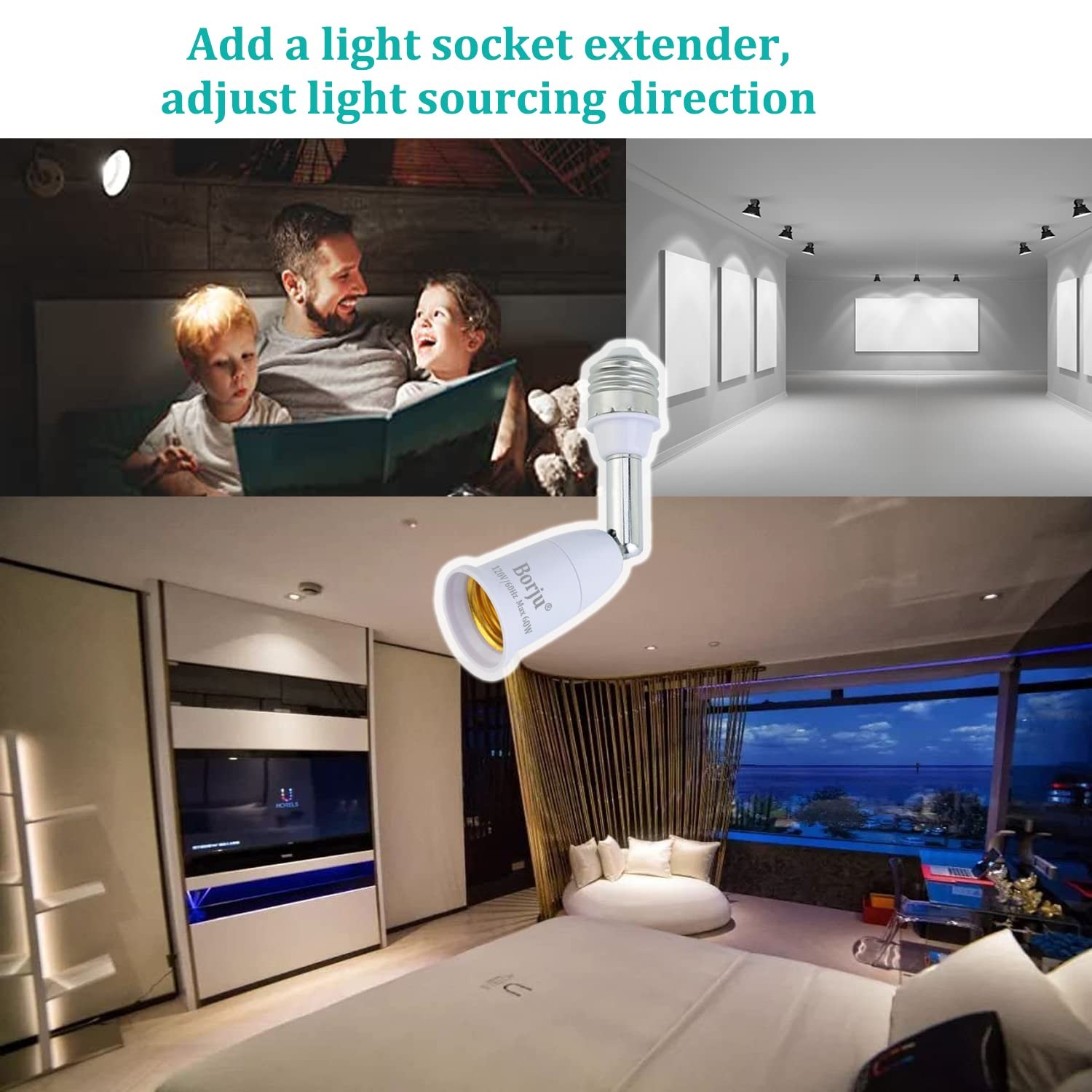 Light Socket Extender [2-Pack], 4.5 Inch Extension, 360° White