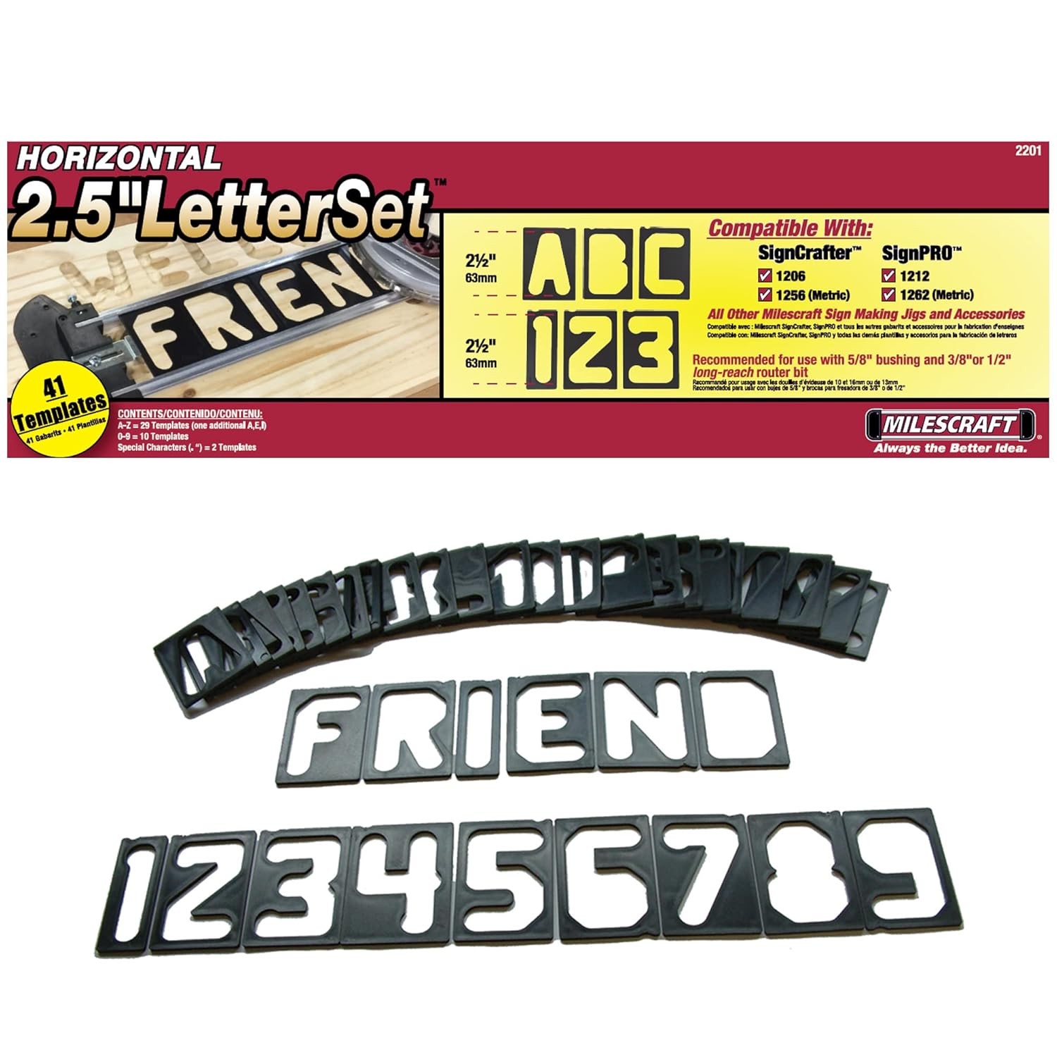 Milescraft 2201 Horizontal Character Template Set 2.5in (41 piece) Router Templa