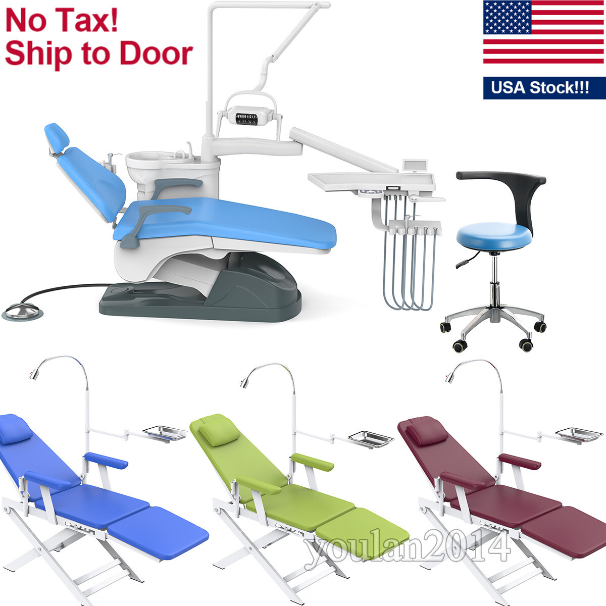 Dental Leather Unit Chair Computer Controlled DC Motor /3Color Folding Chair