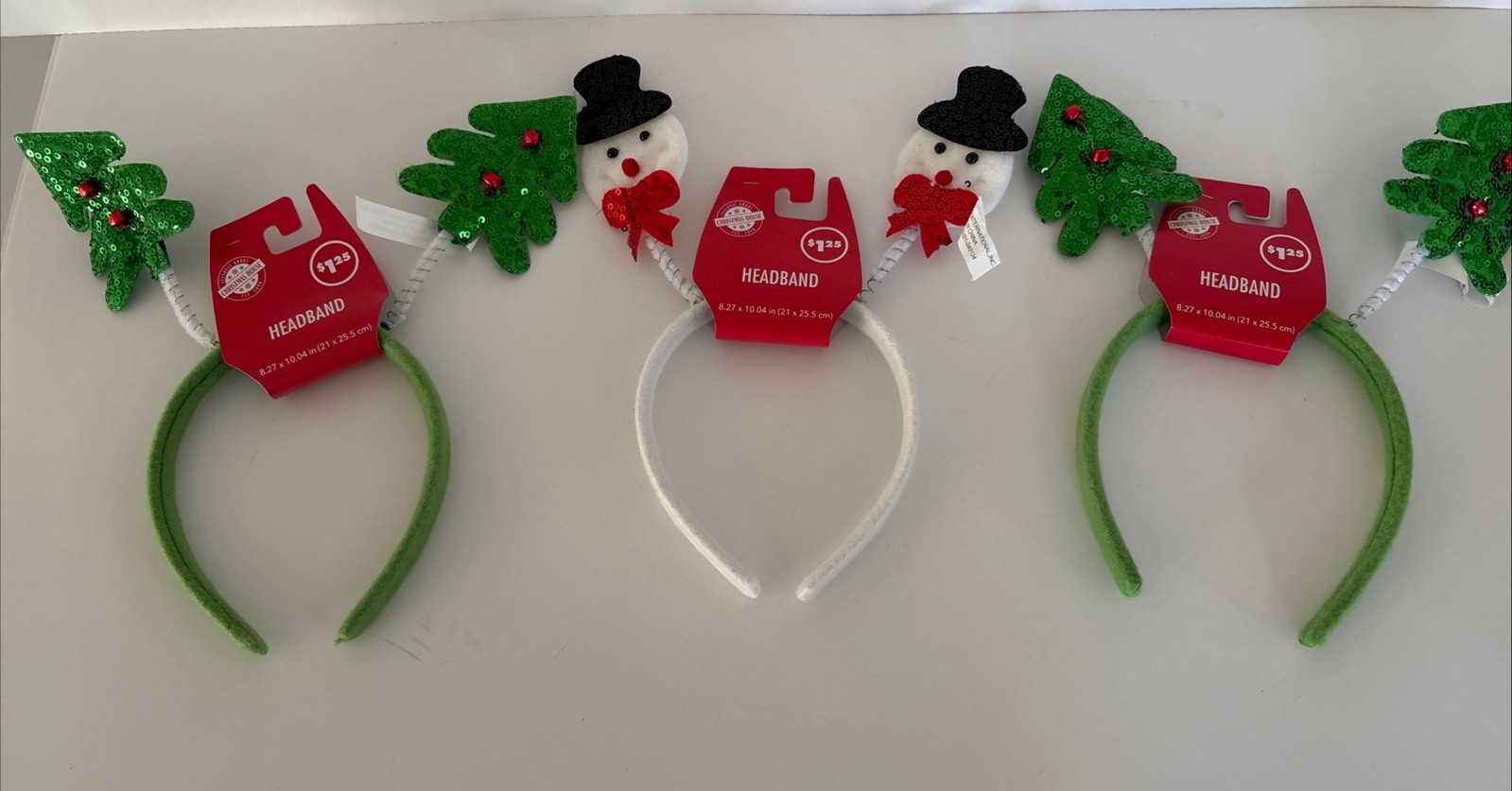 Lot of 3 Christmas House Snowman & 2 Christmas Trees Headbands - New - Free Ship