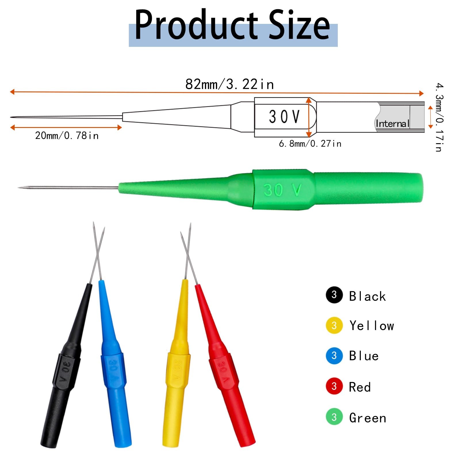 15pcs Test Back Probe Pin,Wire Piercing Insulation Back Probes Probe Non-Dest...