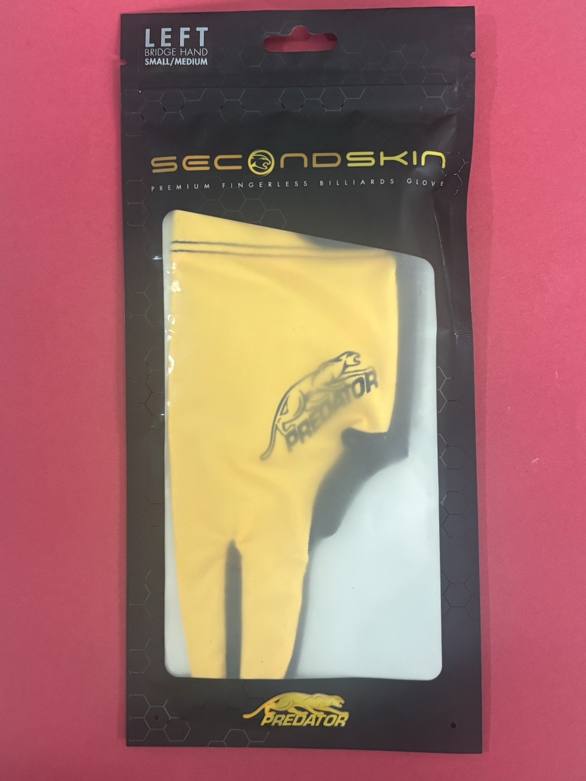 Predator Second Skin Billiards Bridge Glove Left Hand Small Medium Yellow