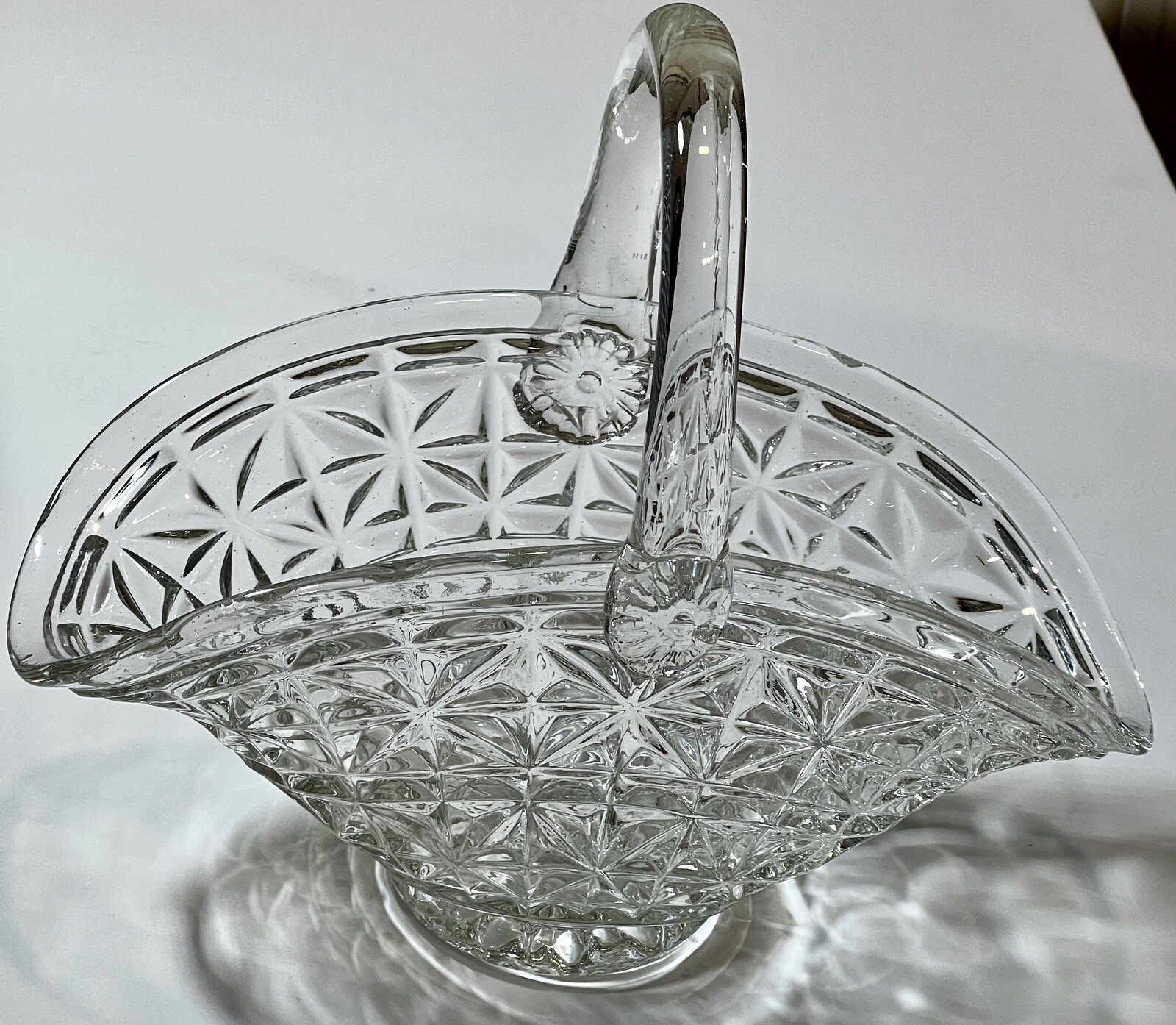 L.E. Smith Cut Glass Square Star Pattern Brides Basket Excellent Used Condition