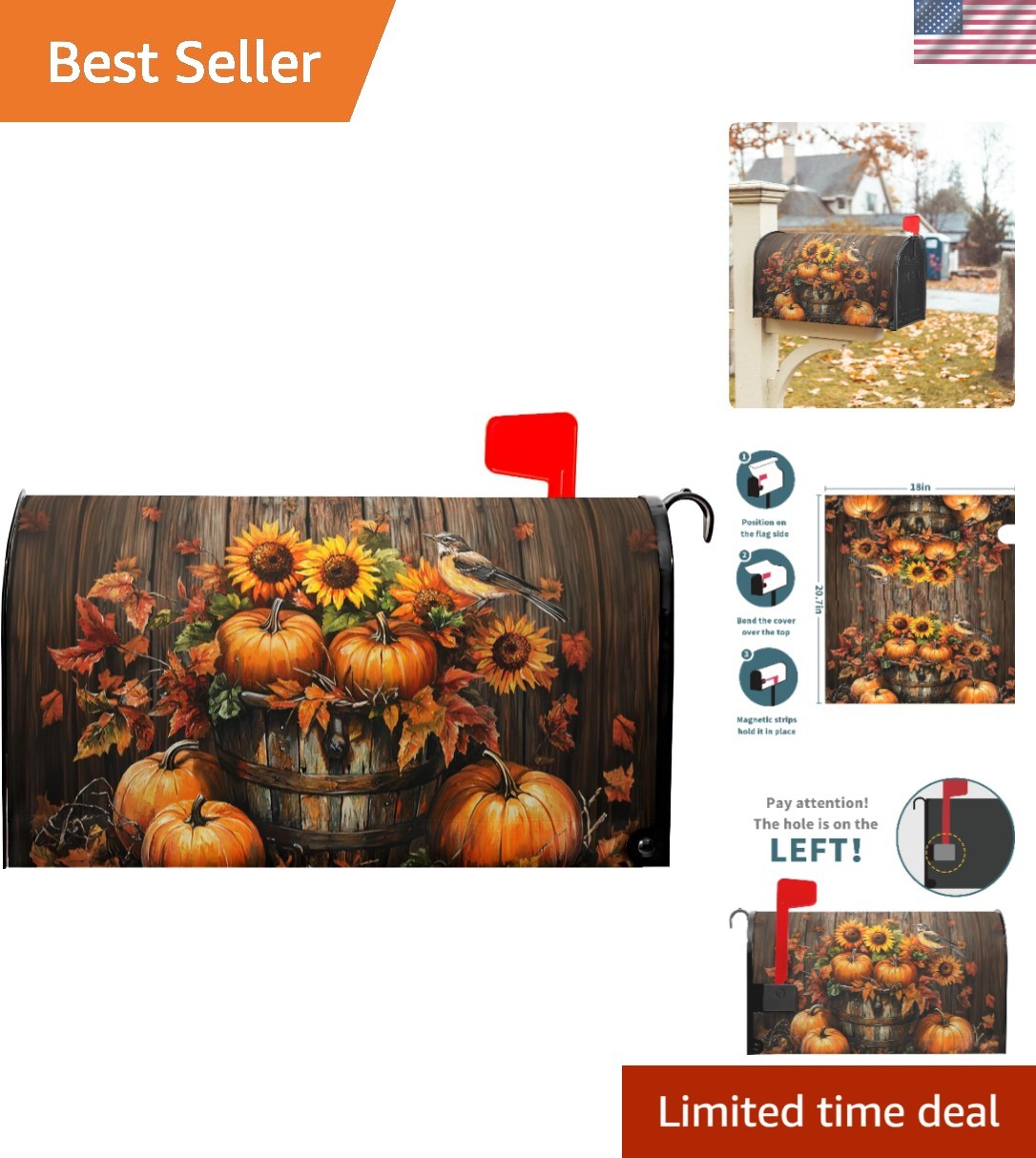 Seasonal 21x18 Magnetic Mailbox Cover - Autumn Harvest Design for Your Garden