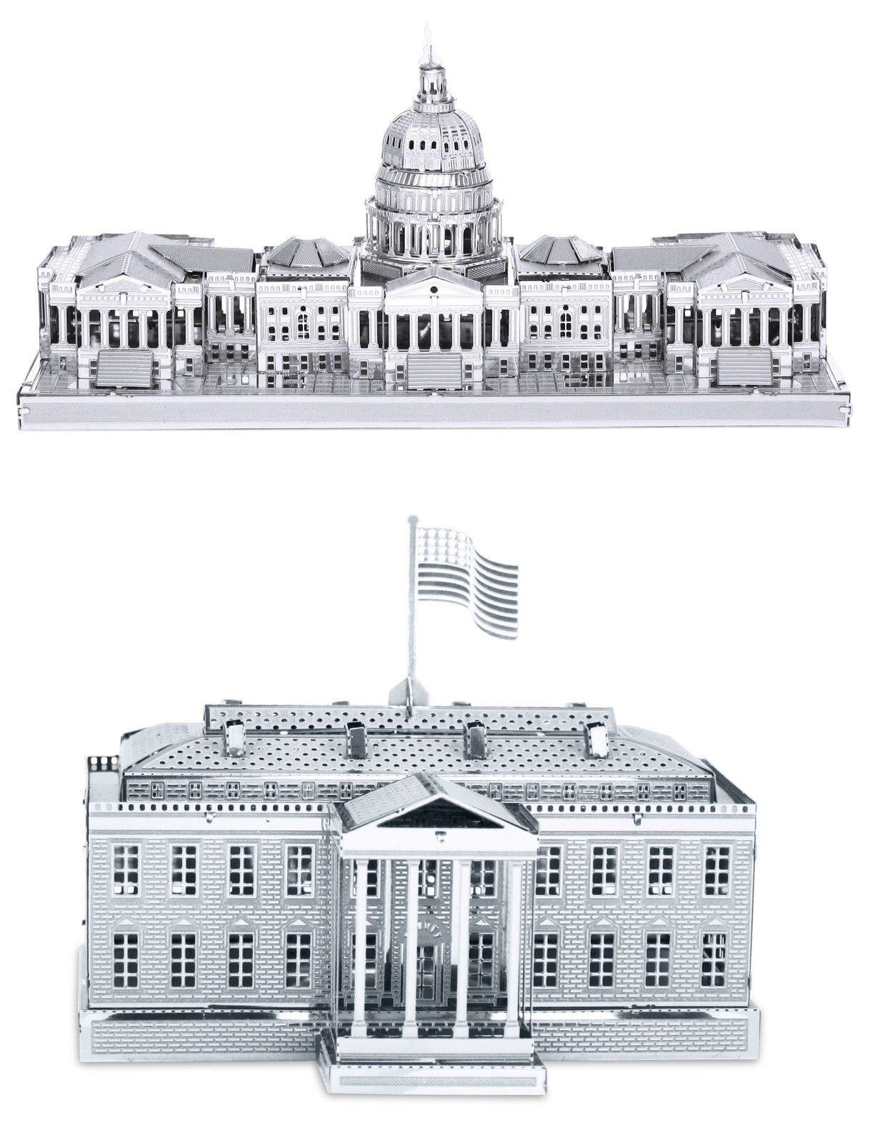 SET OF 2 Fascinations Metal Earth U.S. Capitol Building White House 3D Model Kit