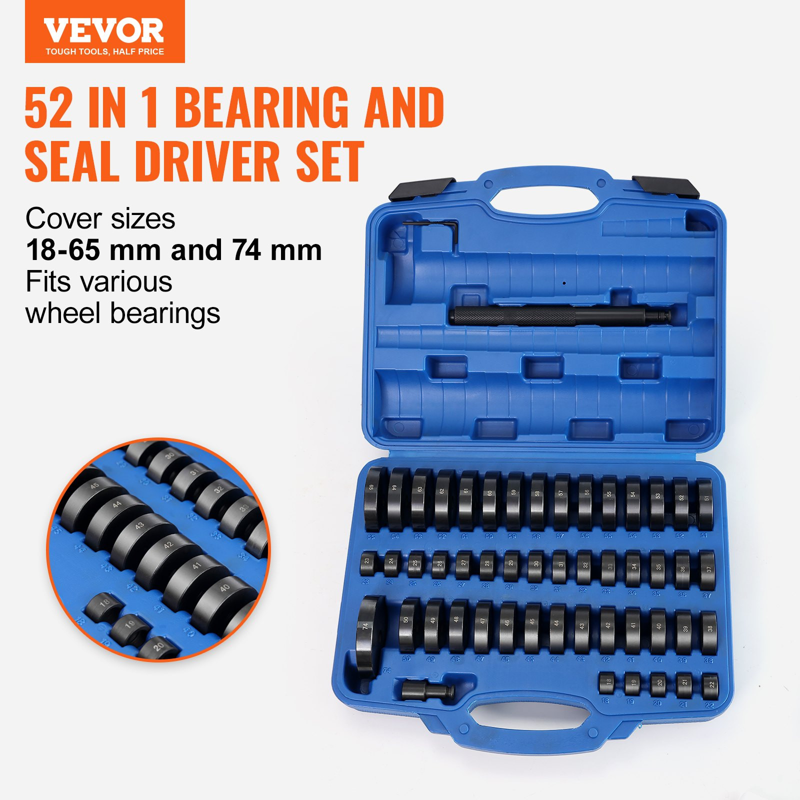 VEVOR 52PCS Custom Bushing Bearing & Seal Driver Set, Transmission Wheel Axle Be
