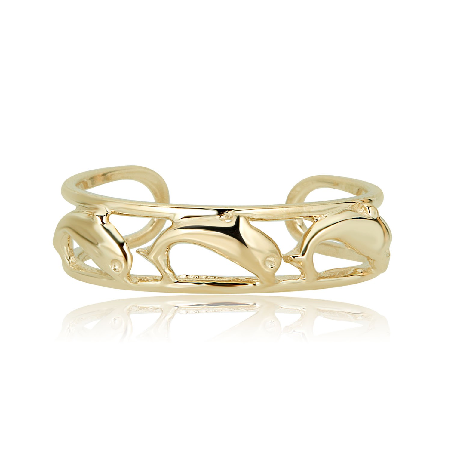 AVORA 10K Yellow Gold Adjustable Double Row Cuff with Dolphin/Footprint Toe Ring