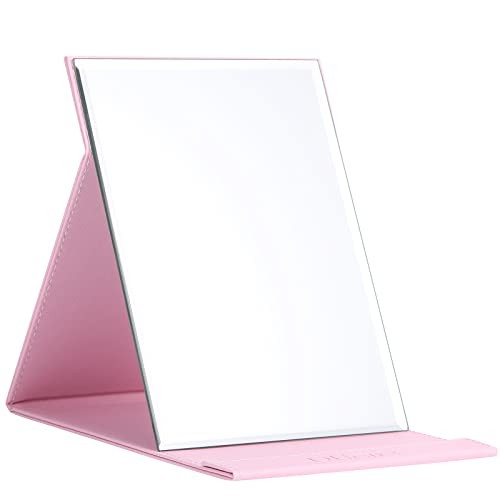 Folding Table Mirror 6x8 Inch - Portable Desk & Travel Mirror with PU Pink