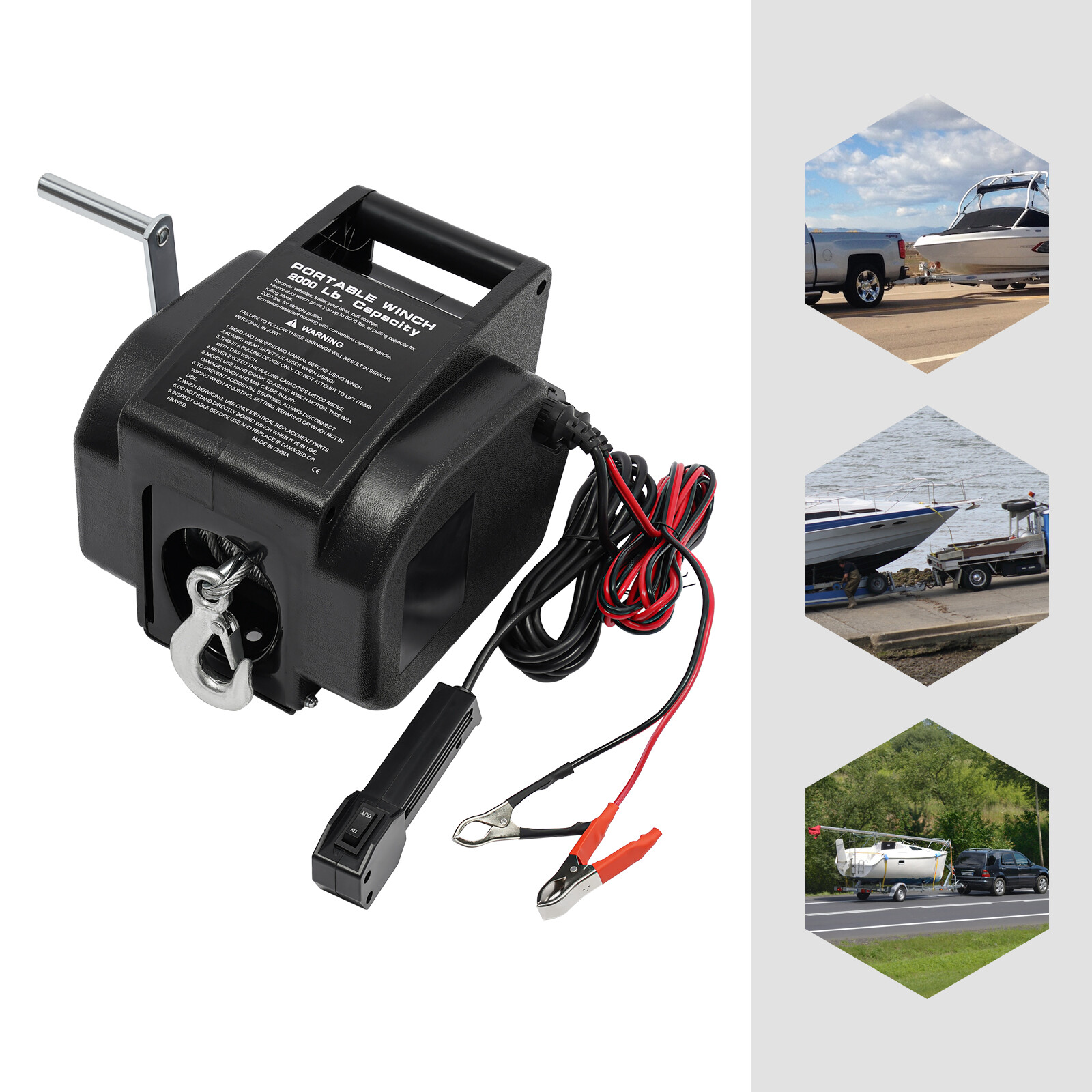 907.18kg/2000lbs Electric Boat Winch Winch Electric Boat Trailer Winch 300W