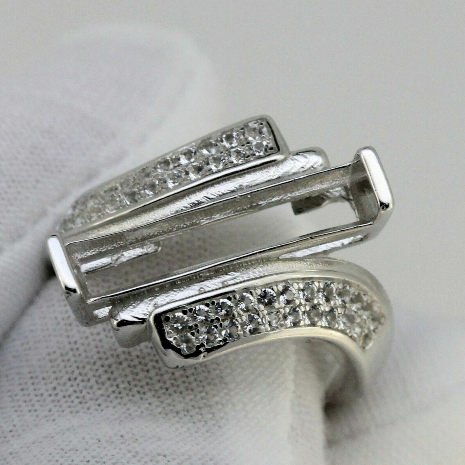 Sterling Silver Semi Mount Ring Setting Long Emerald OCT 18x4mm White Topaz
