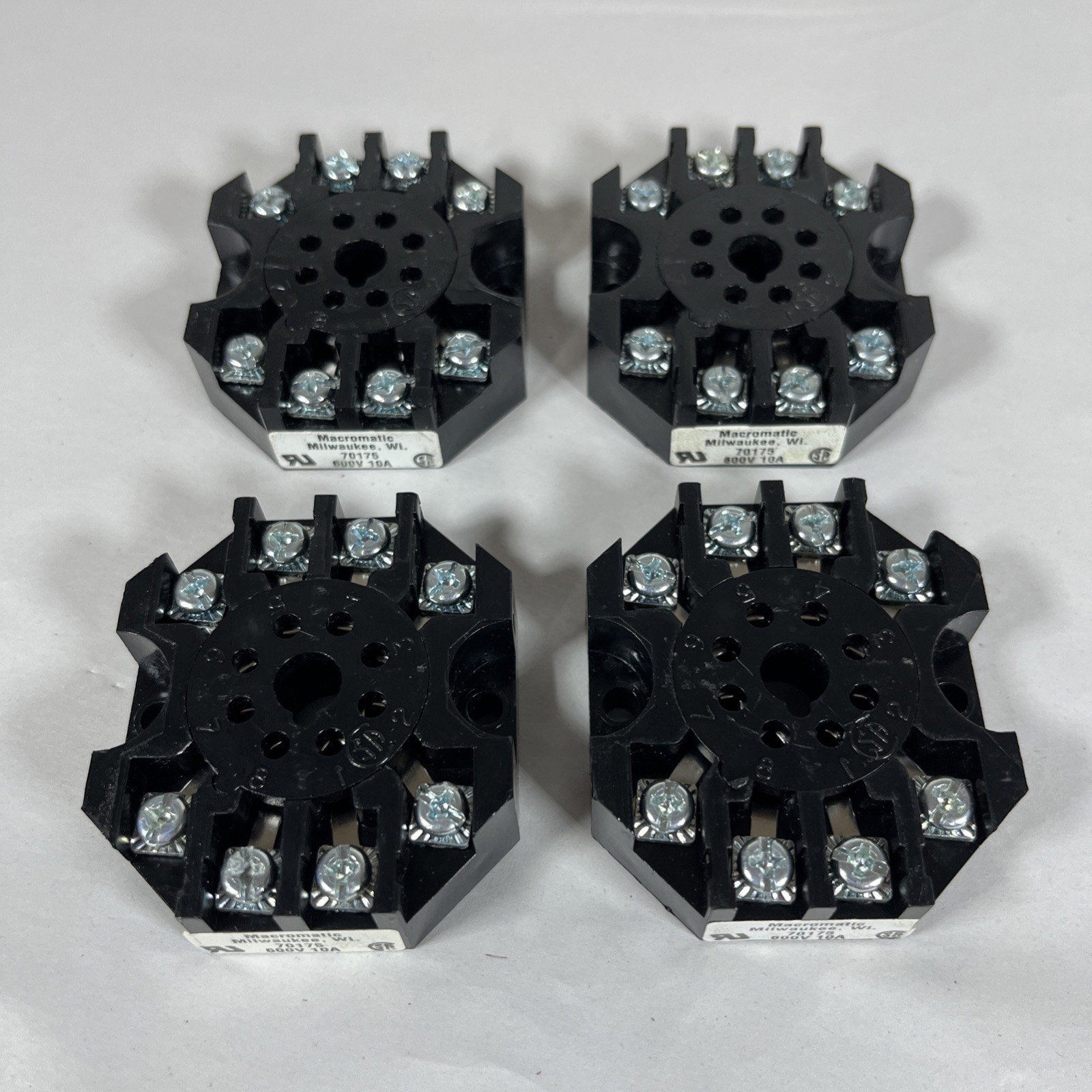 Lot of 4 Pcs Macromatic 70175 Relay Socket 8 Pin 600V 10A