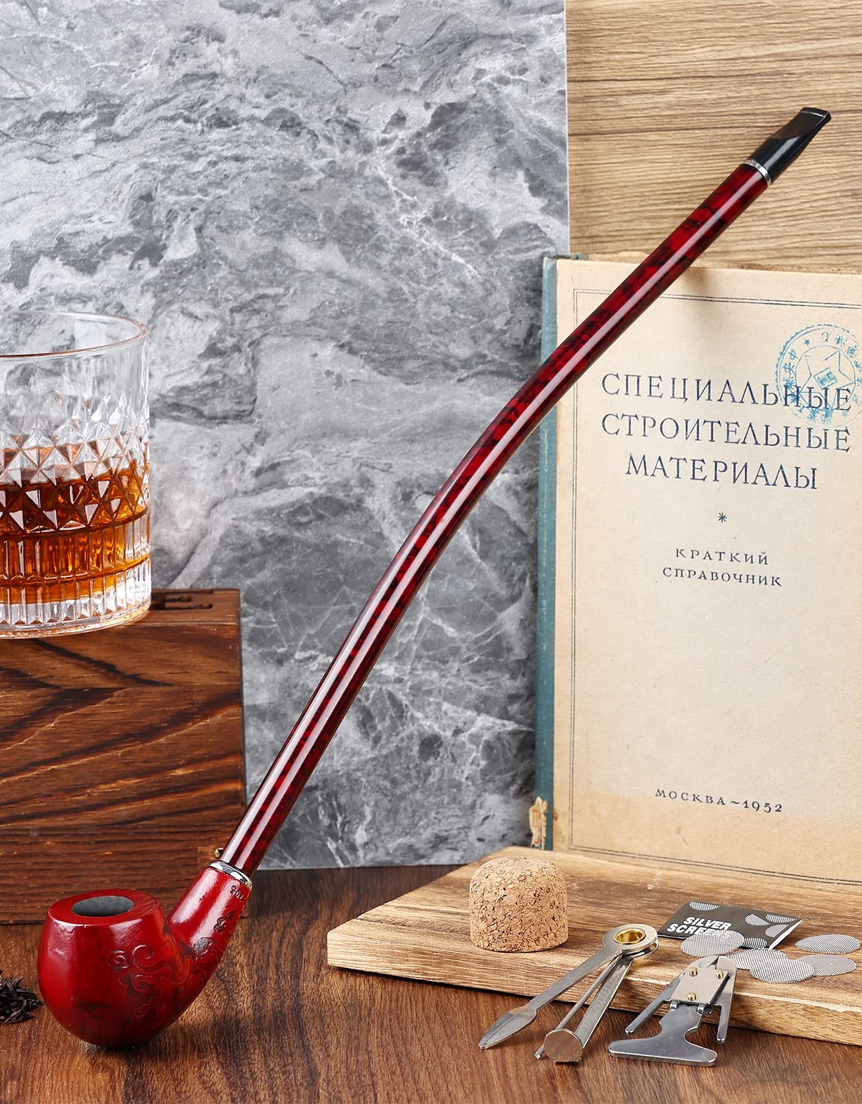 Joyoldelf Tobacco Pipe - Handcrafted 16"Length Large (Pack of 1), red
