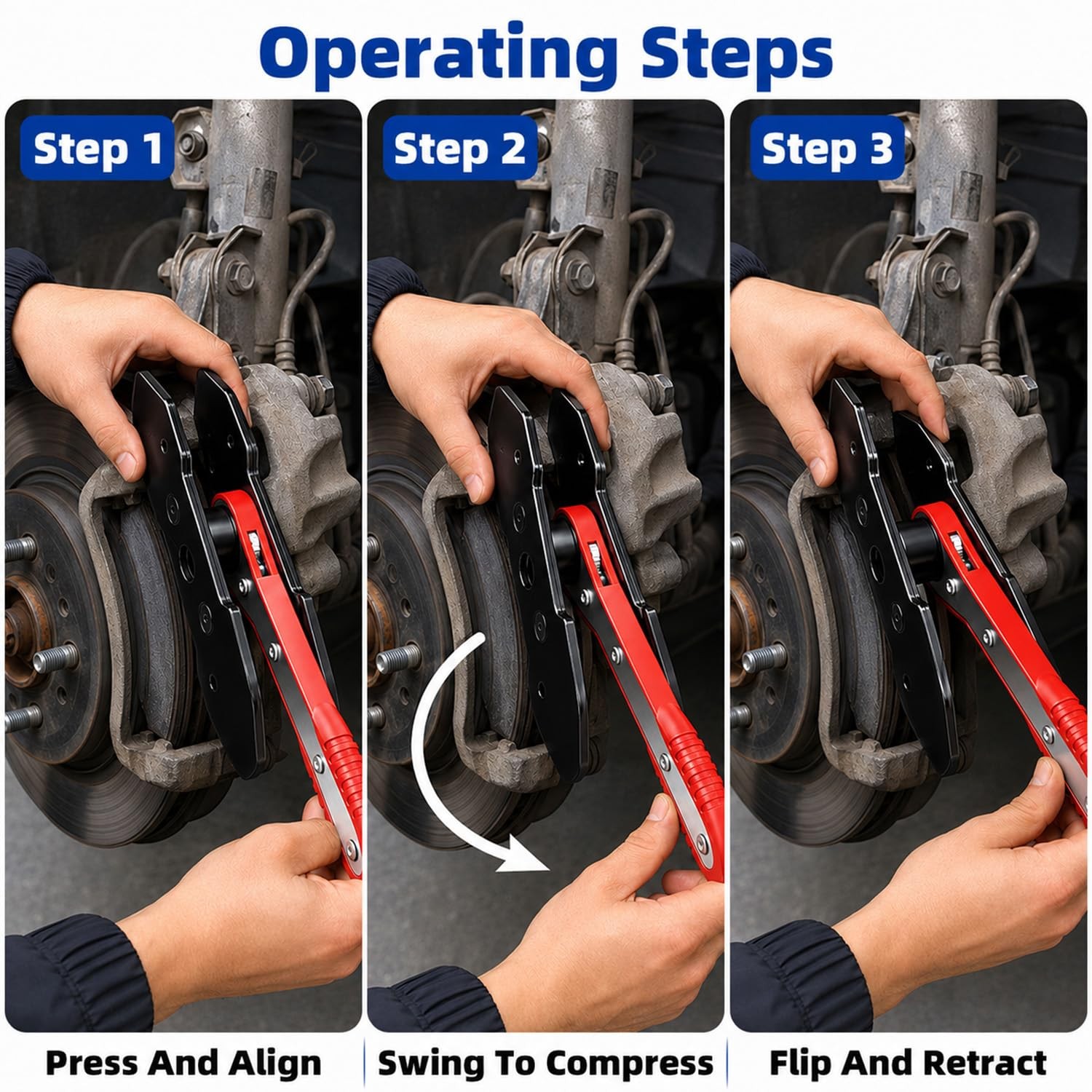 Brake Caliper Compression Tool, 360° Adjustable Ratcheting Universal, Black