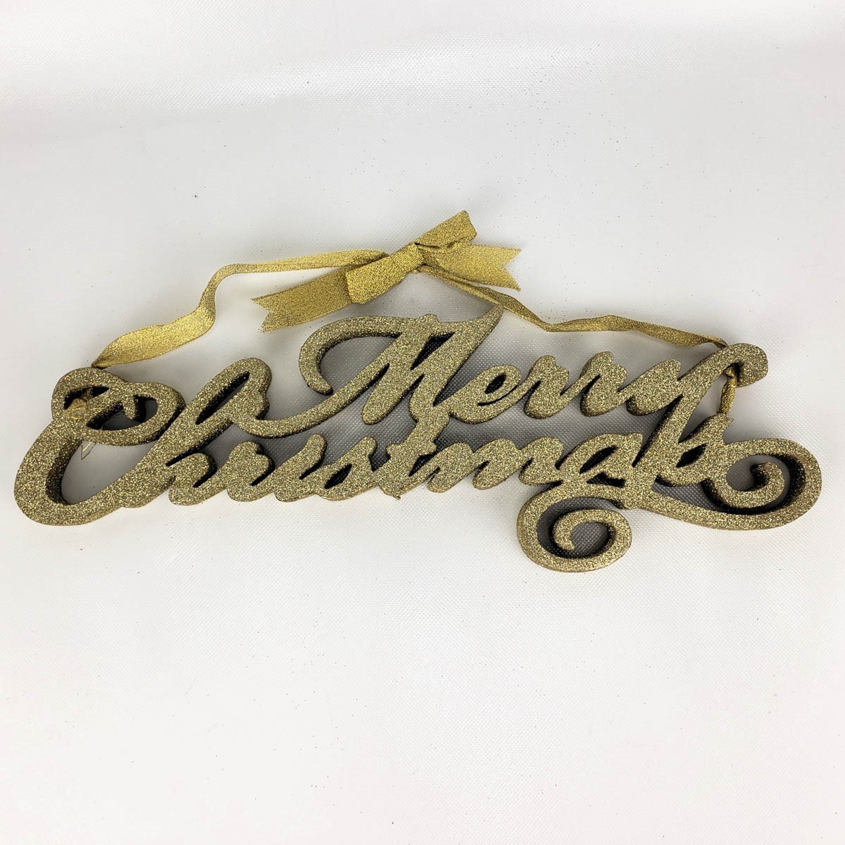 MERRY CHRISTMAS Holiday Sign TWO's COMPANY Gold Hanging Glitter Door Decoration